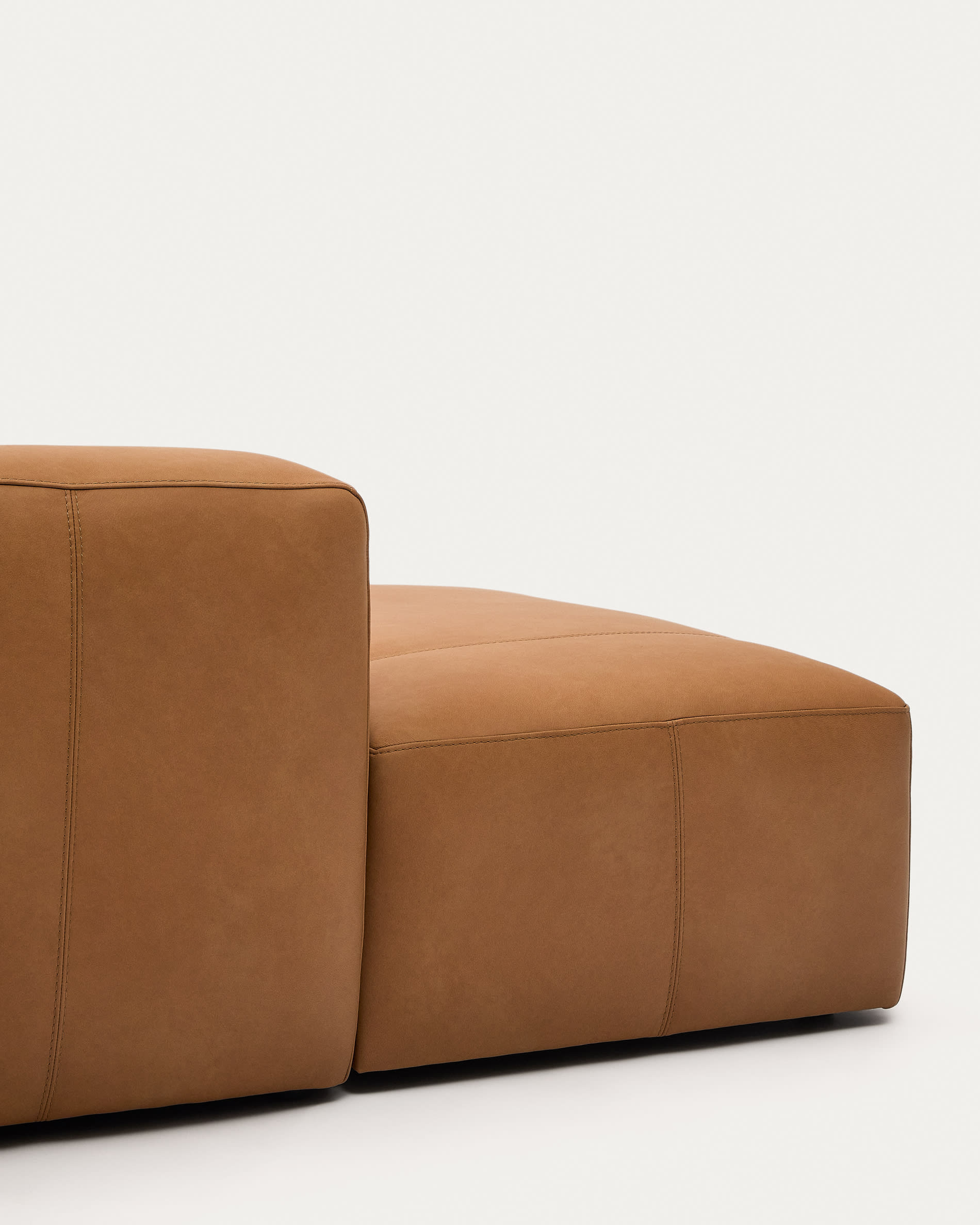 Blok brown leather 4-seater sofa, right chaise longue 330 cm