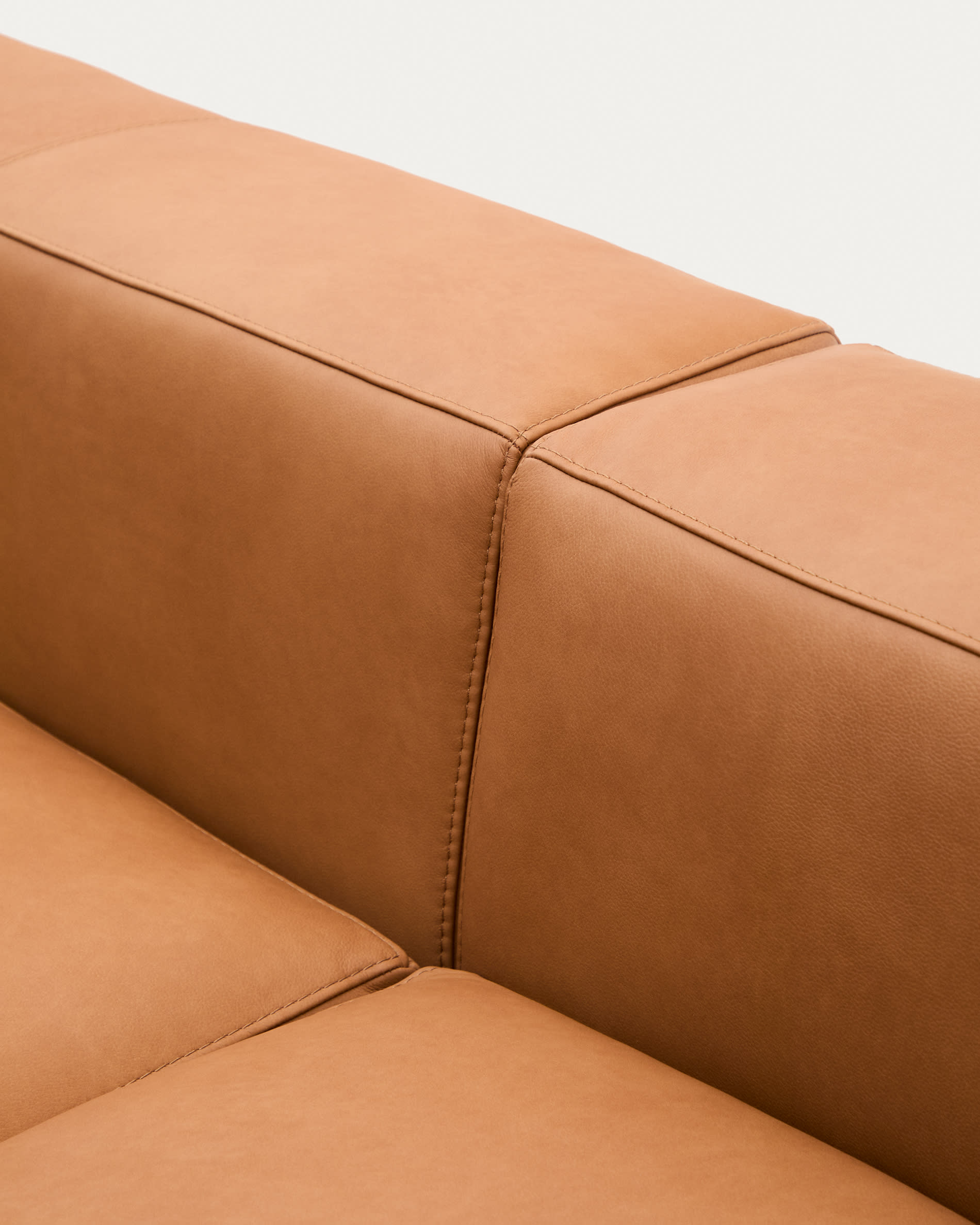 Blok brown leather 3-seater sofa, right chaise longue 300 cm