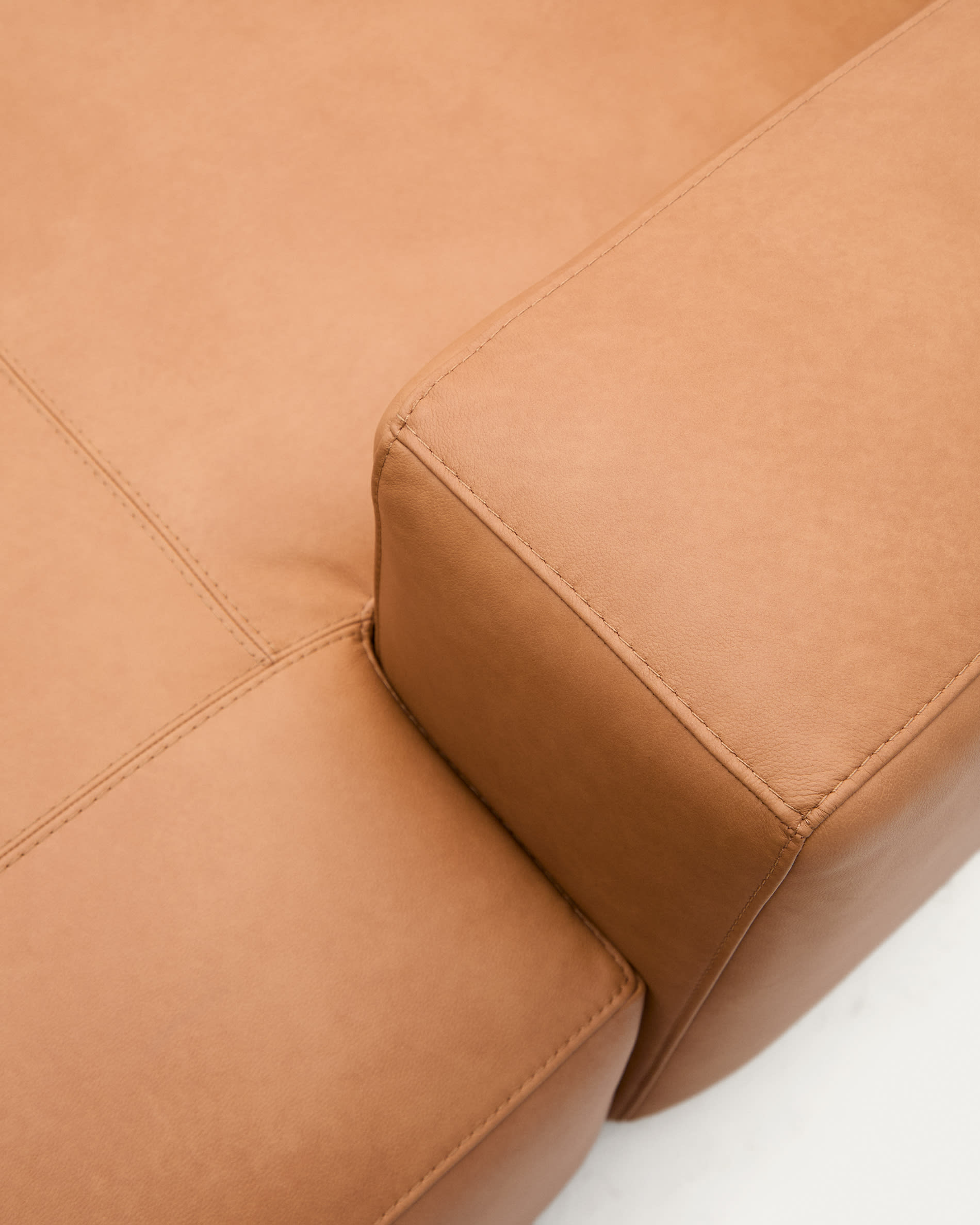 Blok brown leather 3-seater sofa, left chaise longue 300 cm