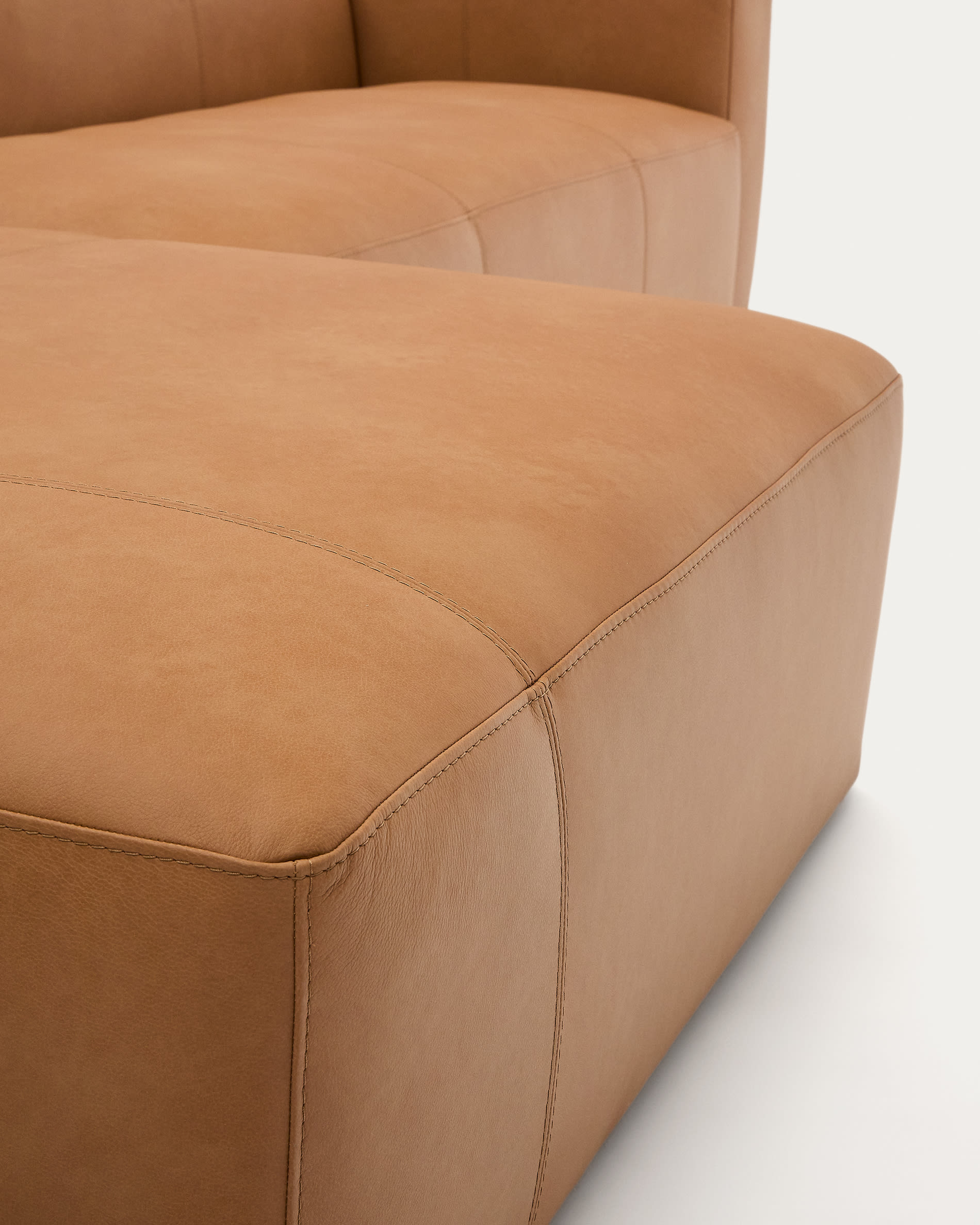 Blok brown leather 4-seater sofa, left chaise longue 330 cm