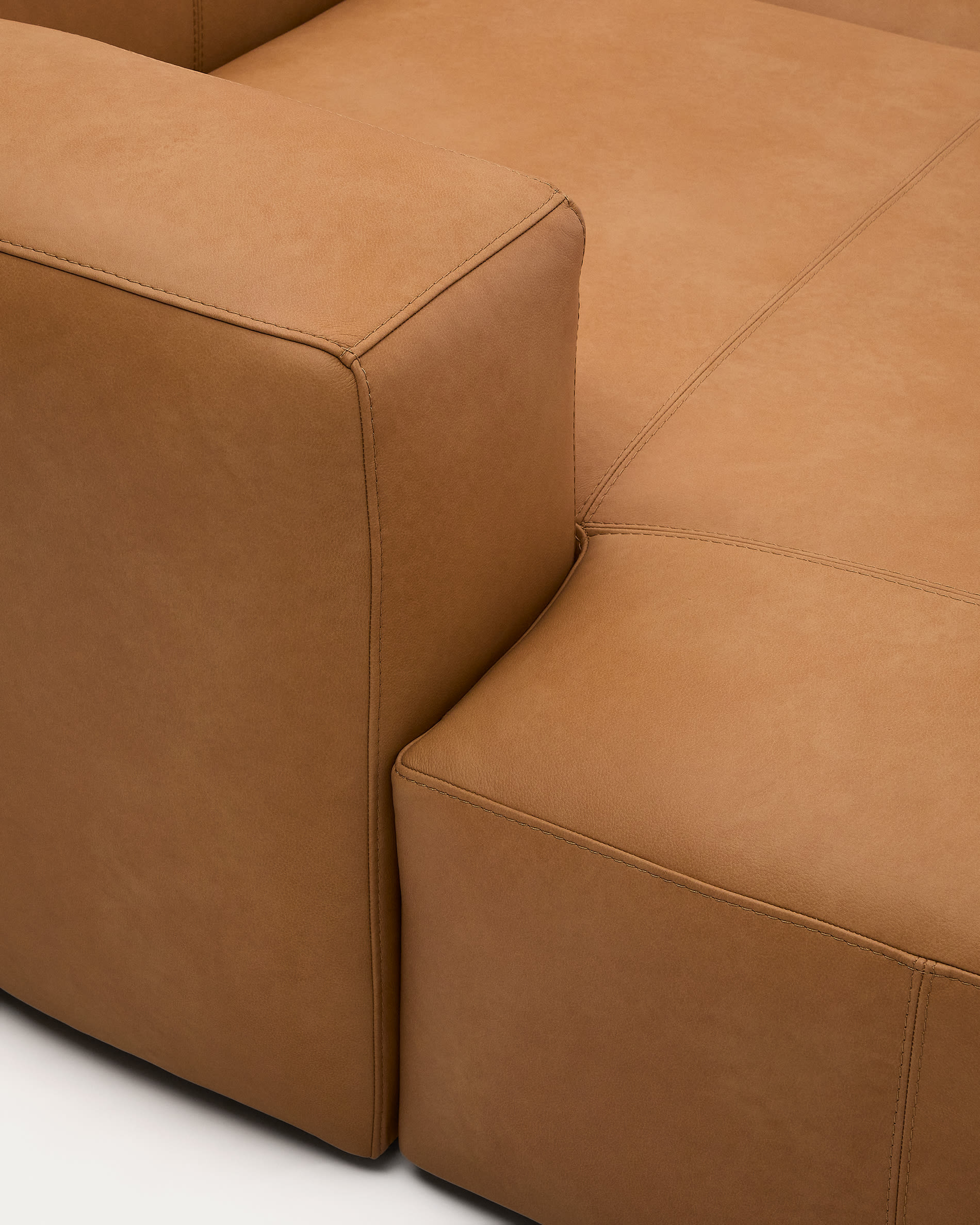 Blok brown leather 4-seater sofa, left chaise longue 330 cm