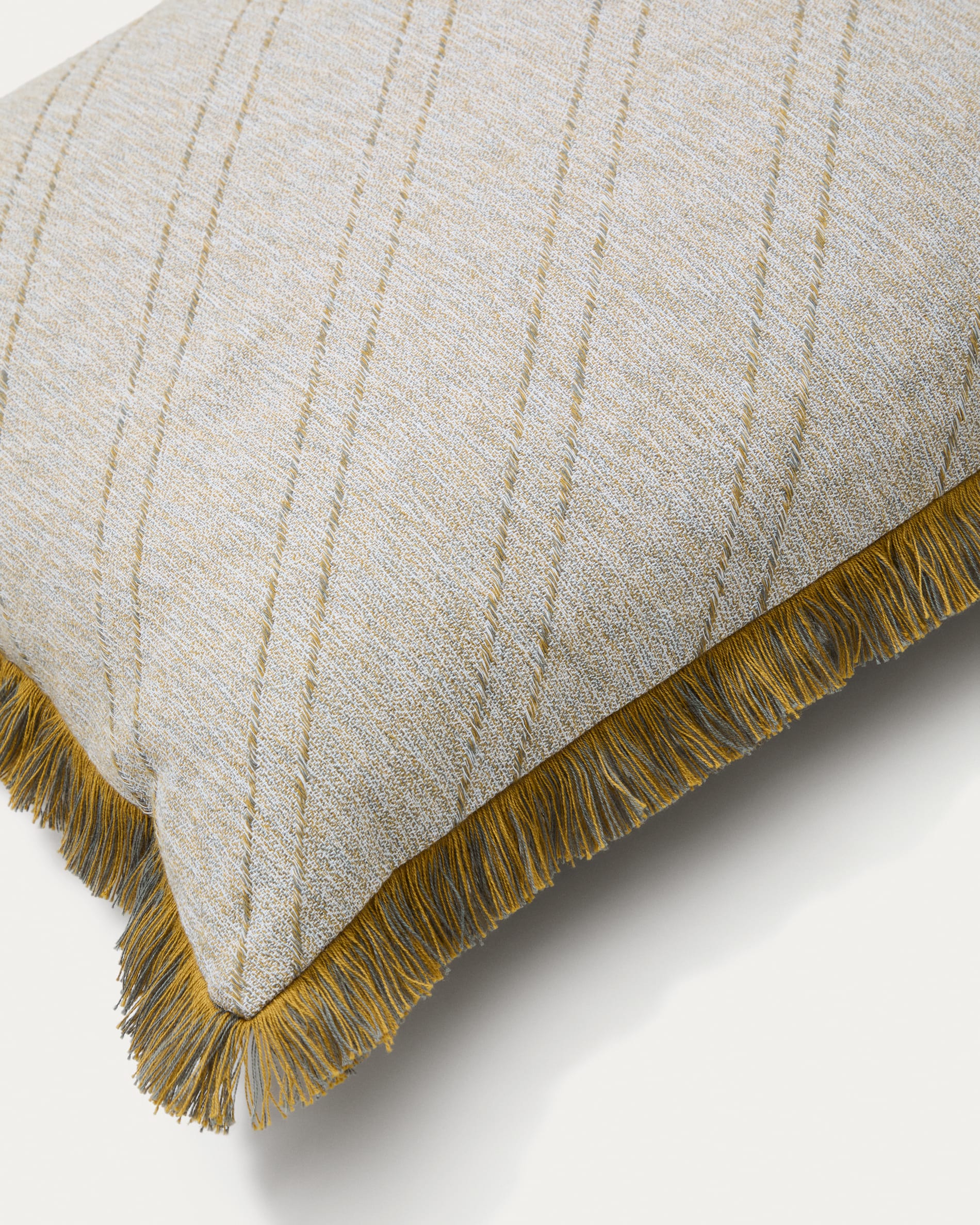 Cral beige jacquard, cotton cushion cover with multi-coloured fringe, 45 x 45 cm