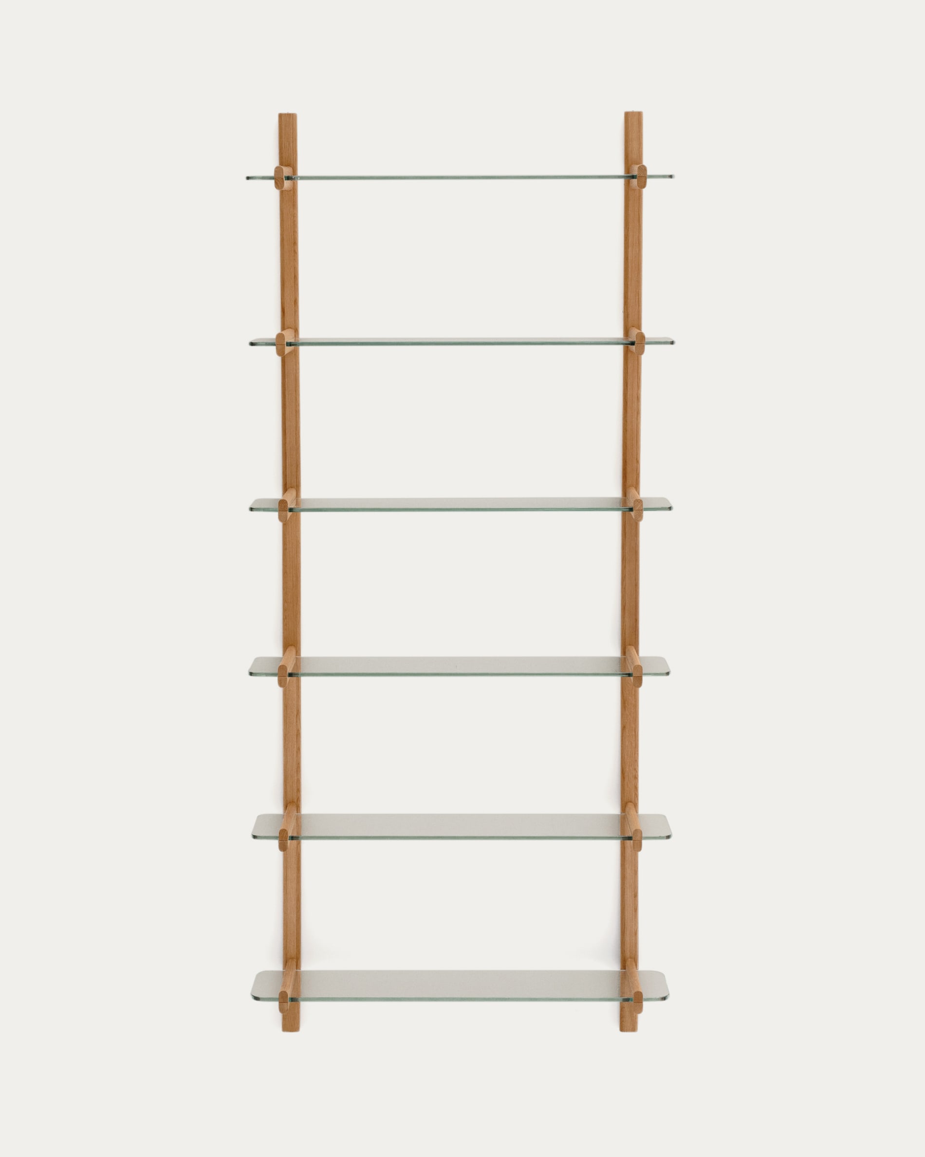 Sitra modular shelf, 6 glass shelves and FSC Mix Credit solid oak wood, 90 cm