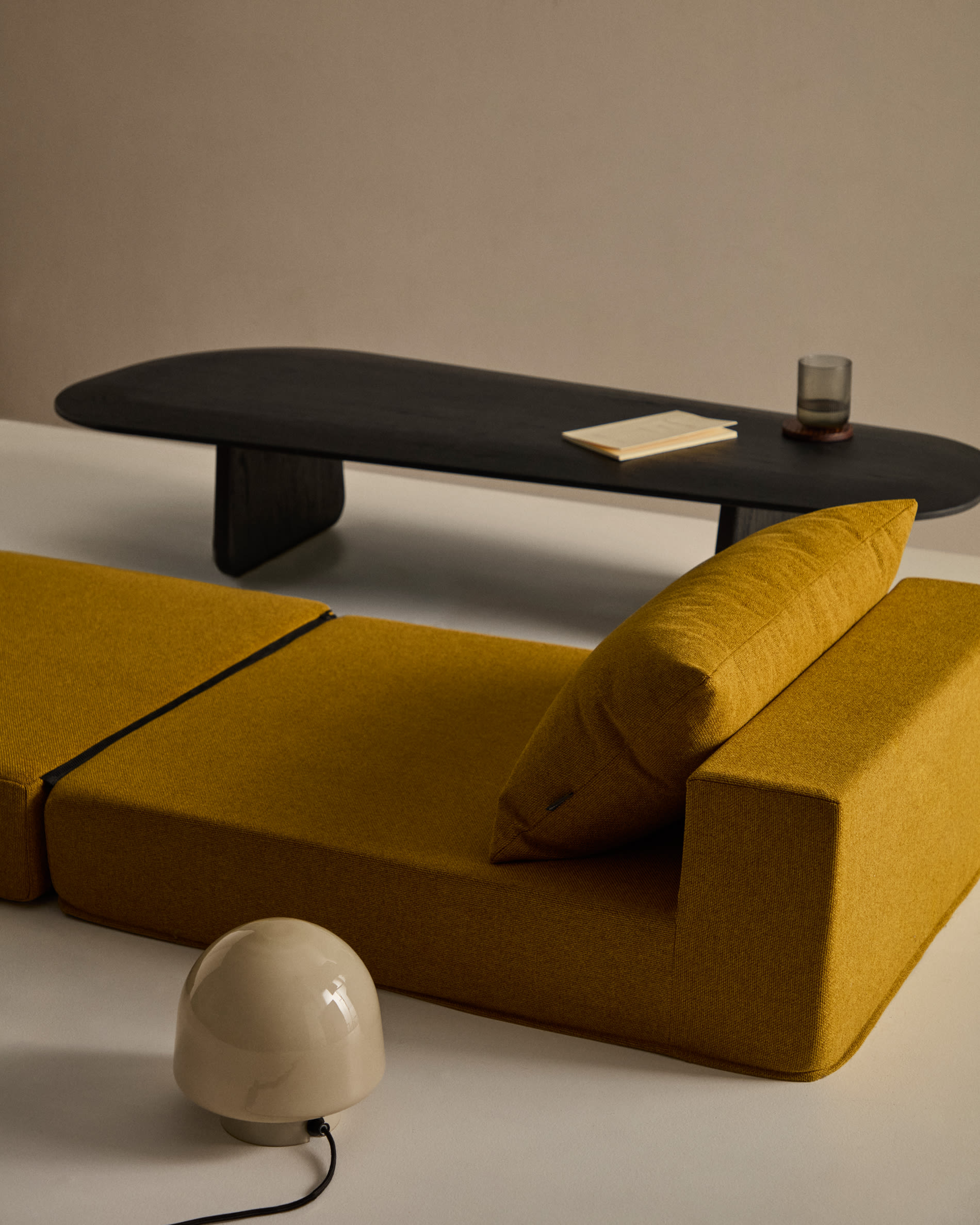 Arty mustard -coloured, convertible pouffe/bed 70 x 89 (200) cm