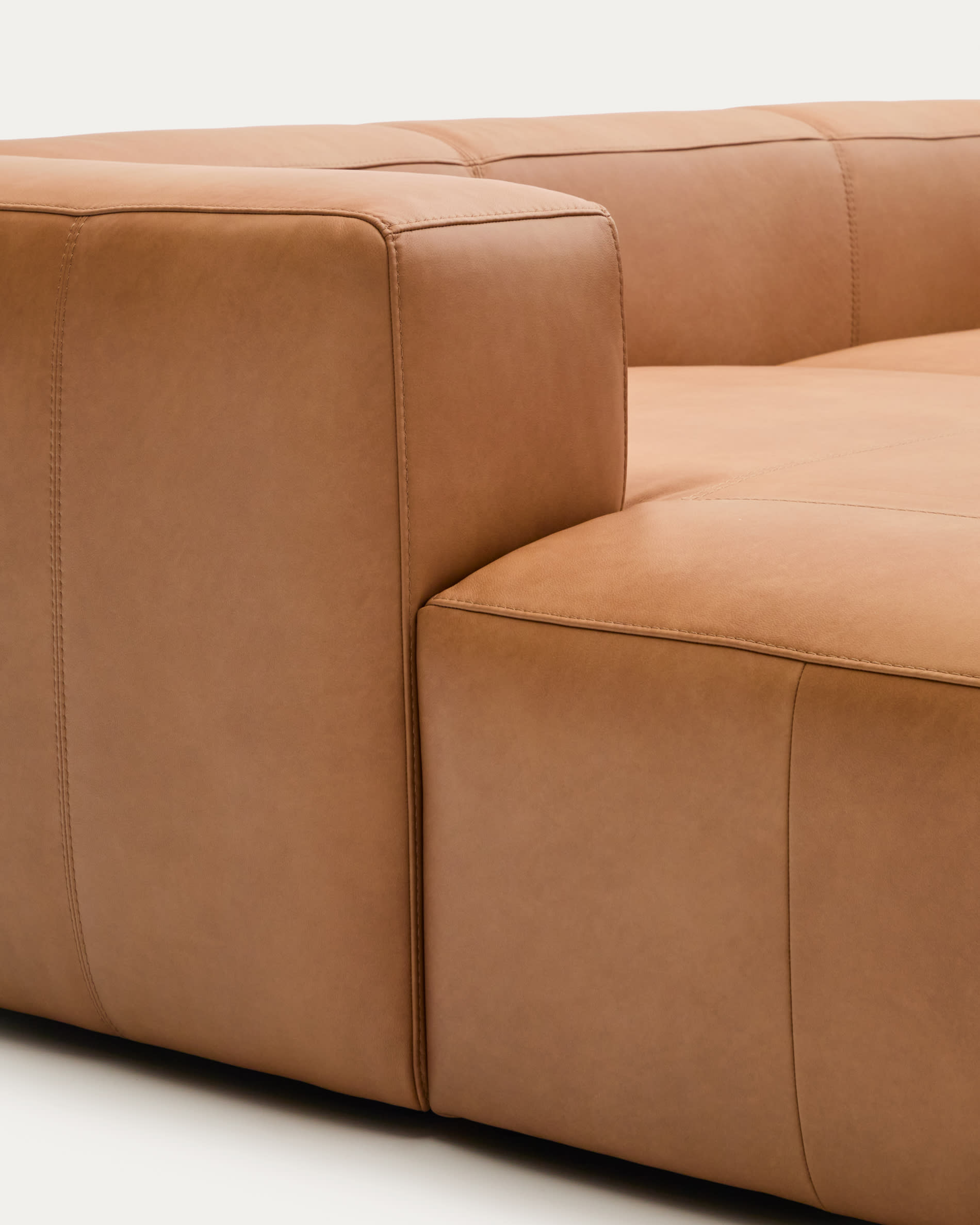Blok brown leather 2-seater sofa, left chaise longue 240 cm