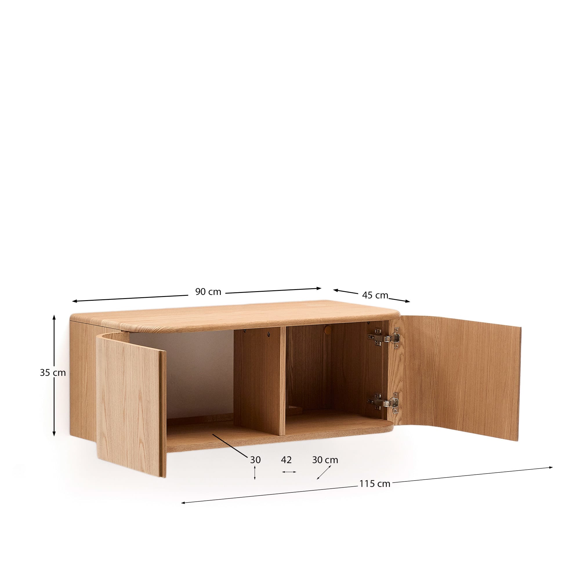 Salaya ash laminated plywood bathroom cupboard in a natural finish, 90 x 45 cm