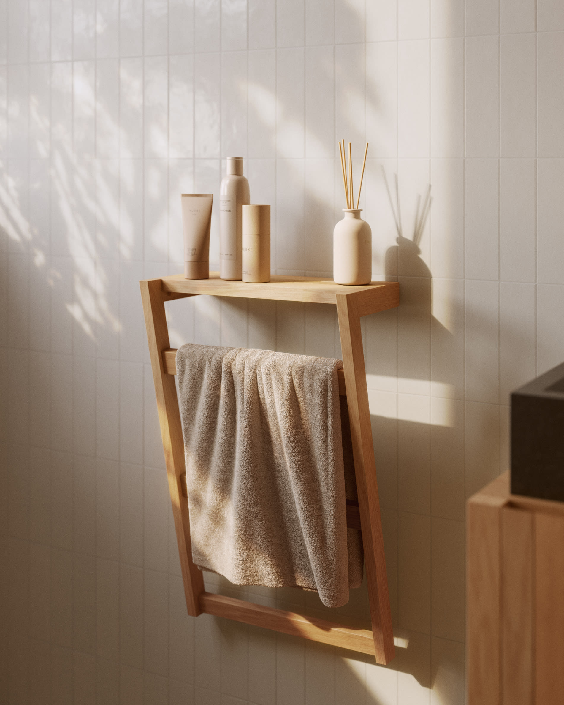 SMASOLO - Porte-serviettes Mural En Bois Sans Perçage - Pour Salle De Bain, Cuisine - Design Compact - 3
