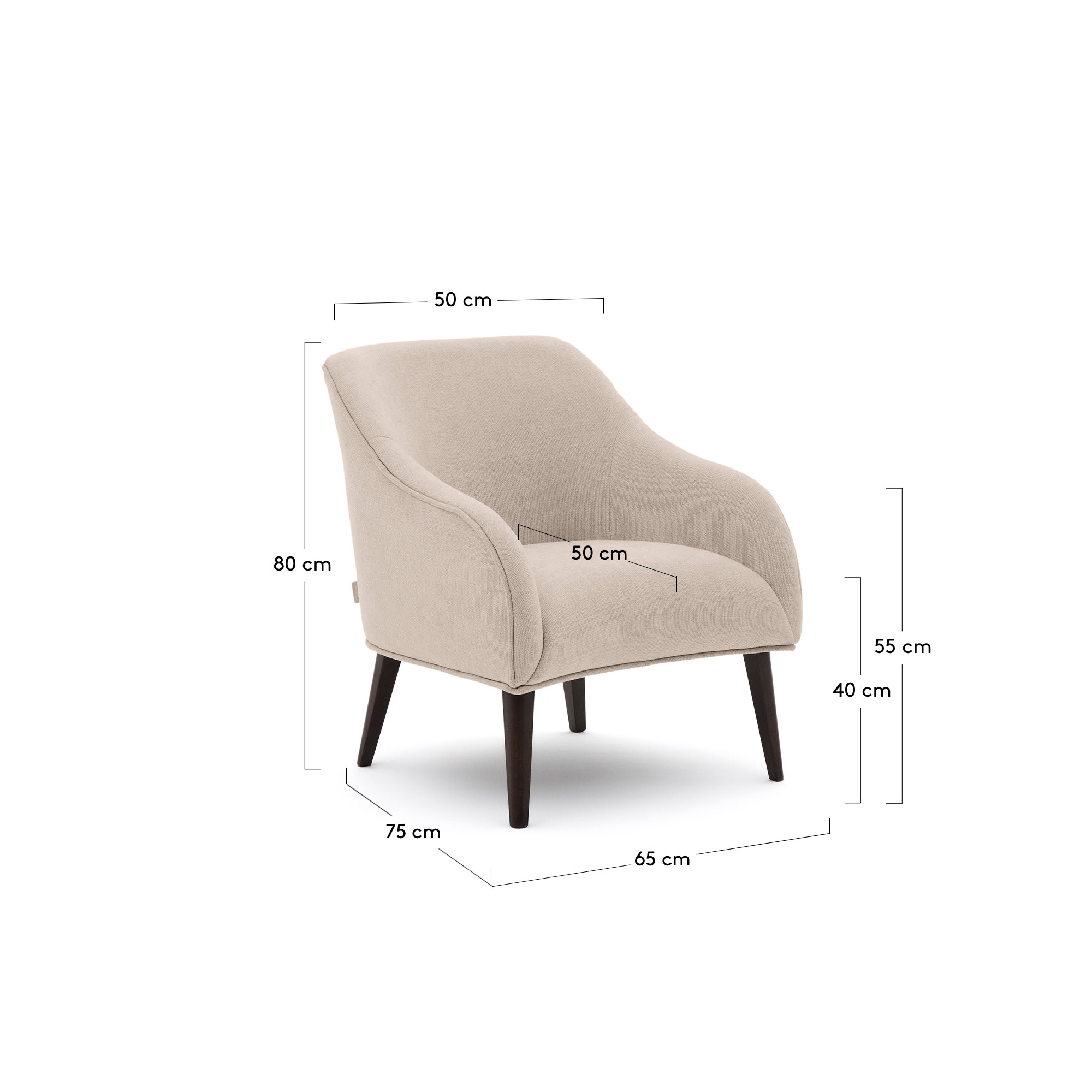 Bobly armchair in beige and with solid beech wood in a wenge finish FSC Mix Credit