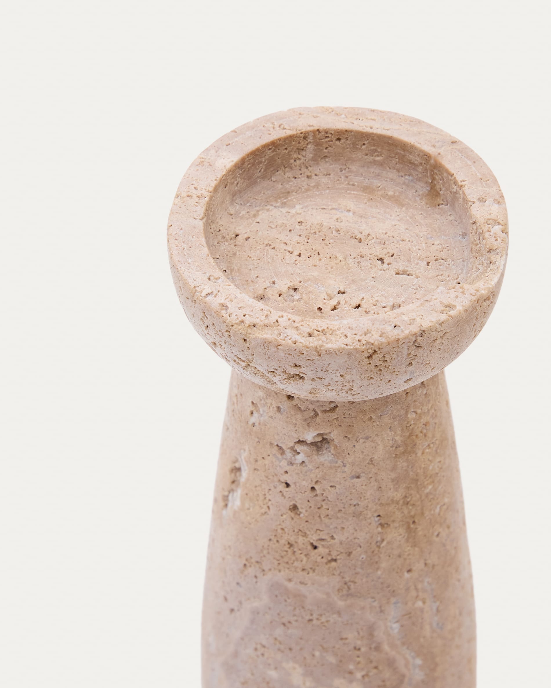 Magan large beige travertine candle holder