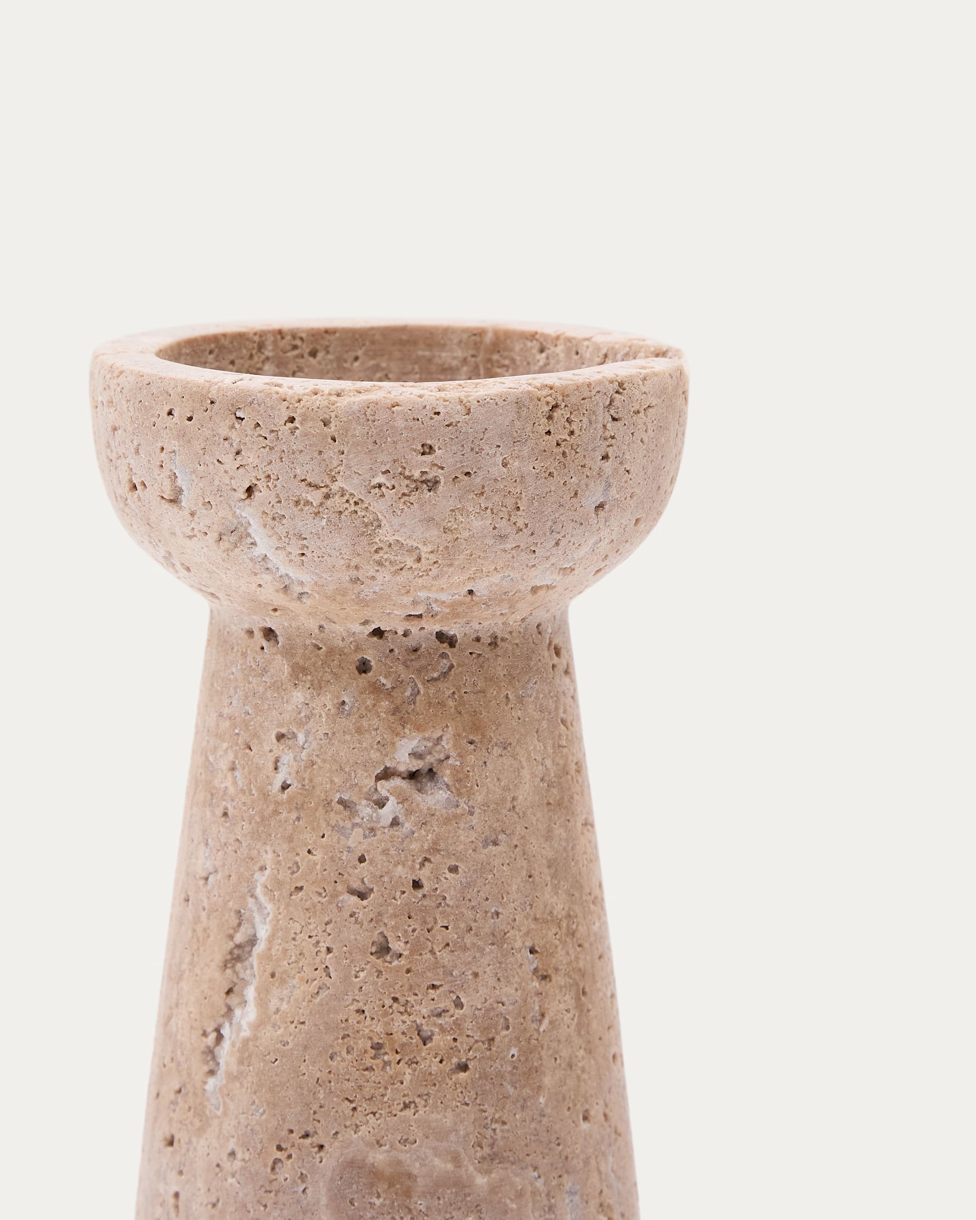 Magan large beige travertine candle holder
