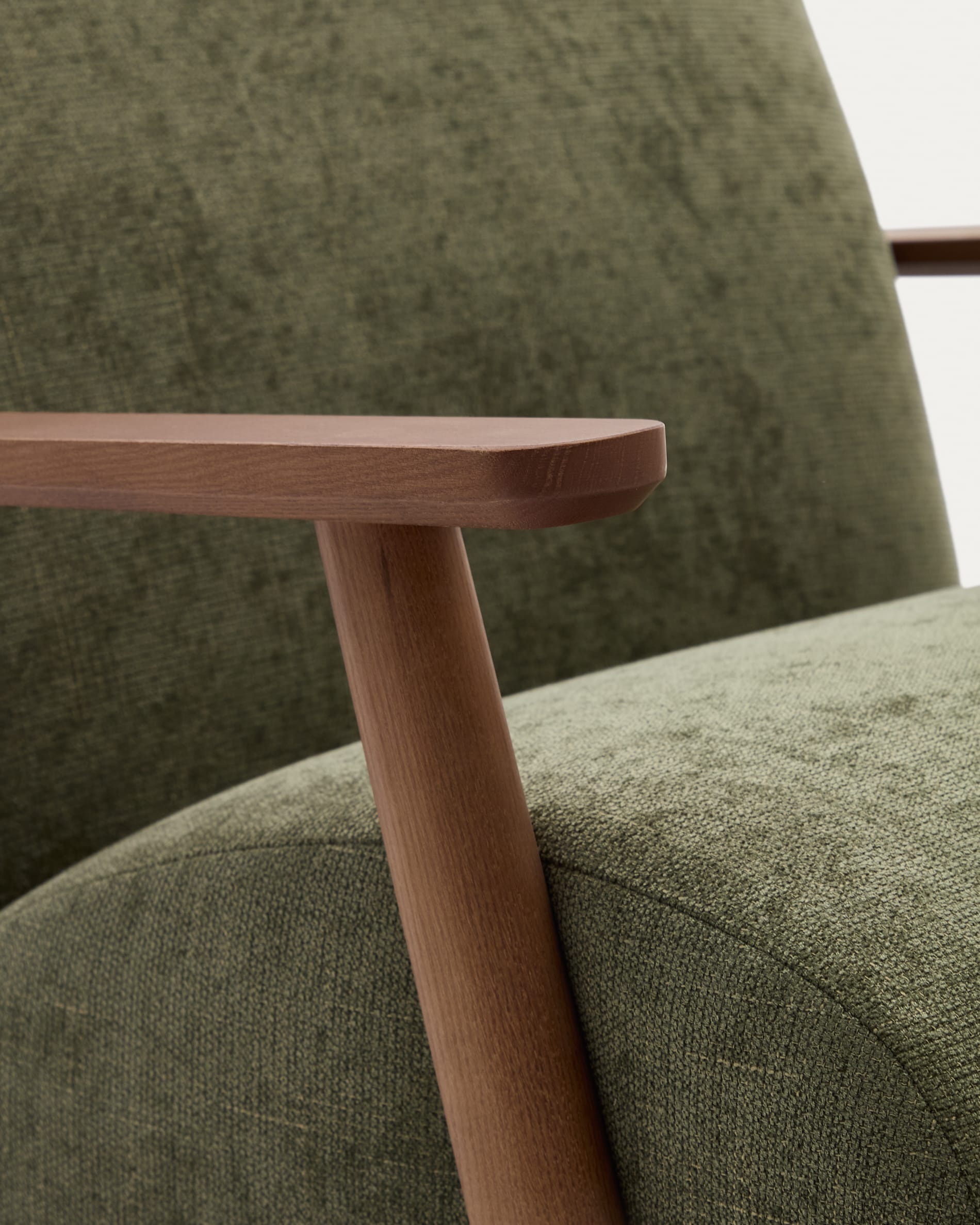 Meghan armchair in green chenille and solid ash wood with walnut finish FSC Mix Credit