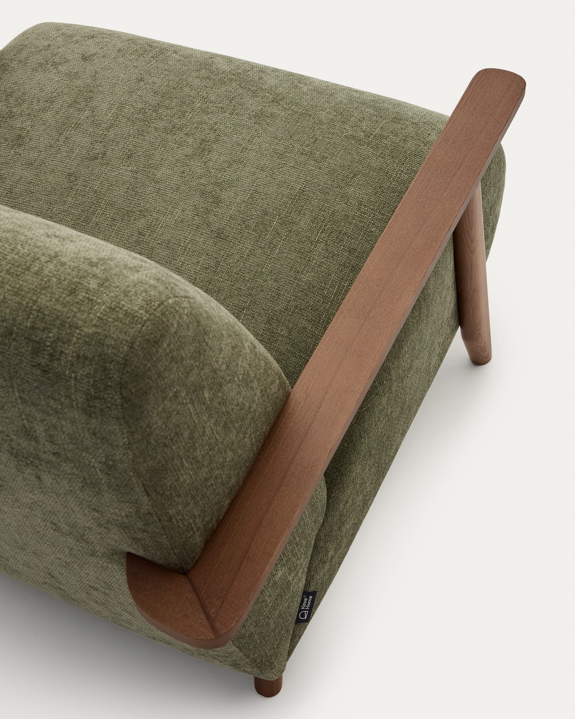 Meghan armchair in green chenille and solid ash wood with walnut finish FSC Mix Credit