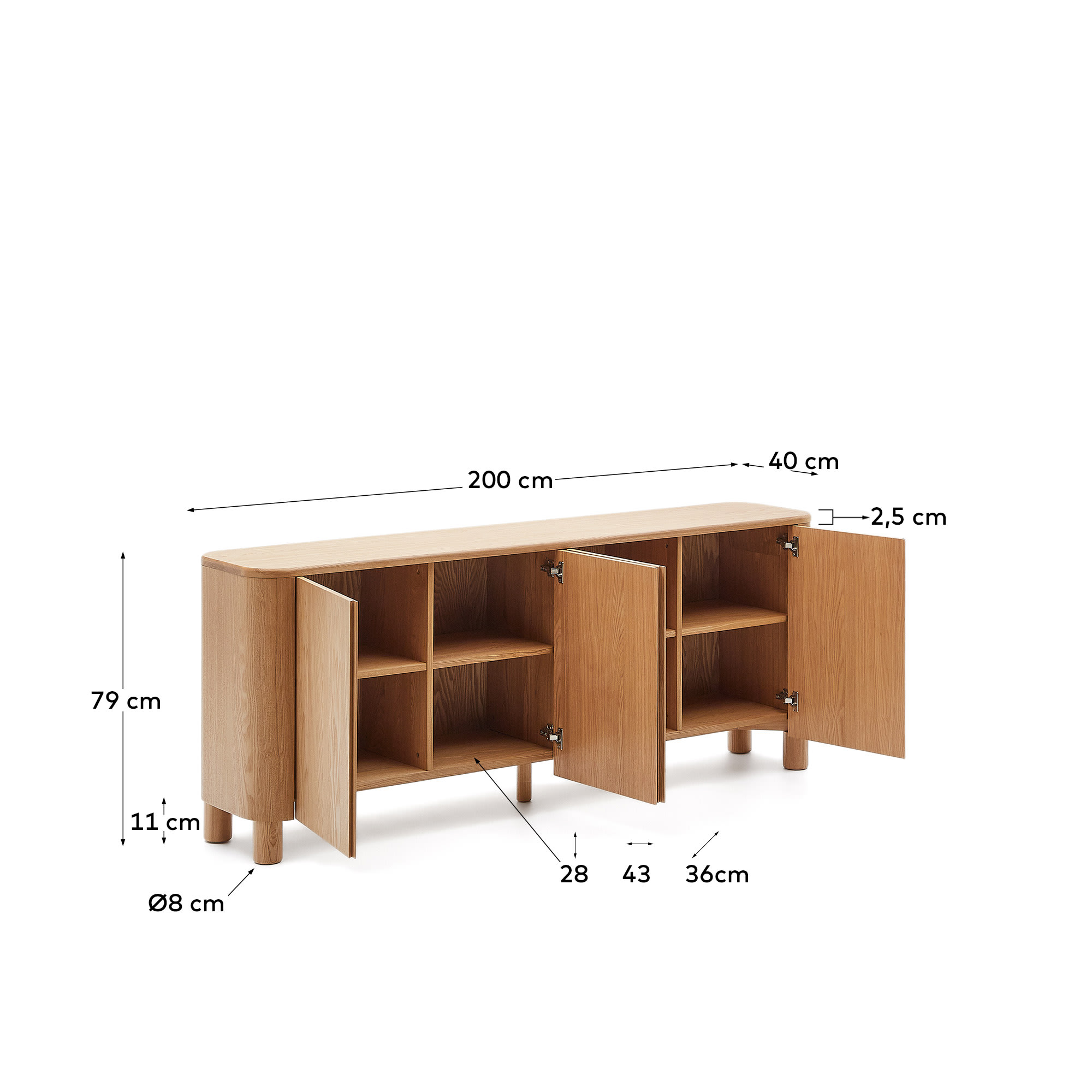 Salaya sideboard in ash plywood FSC Mix Credit, 200 cm x 79 cm