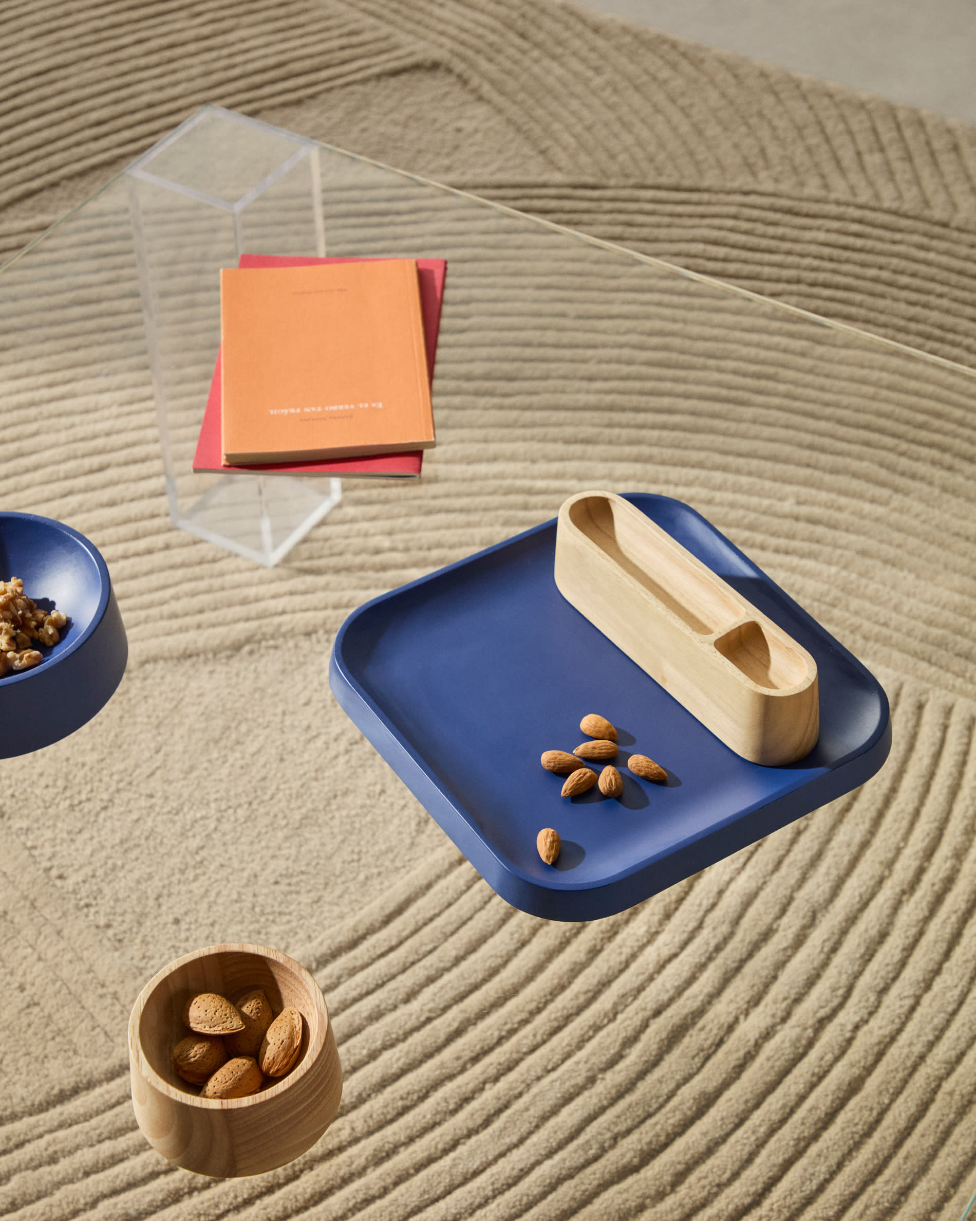 Bletz set of serving dishes for snacks made of acacia wood in a natural, blue finish FSC 100%