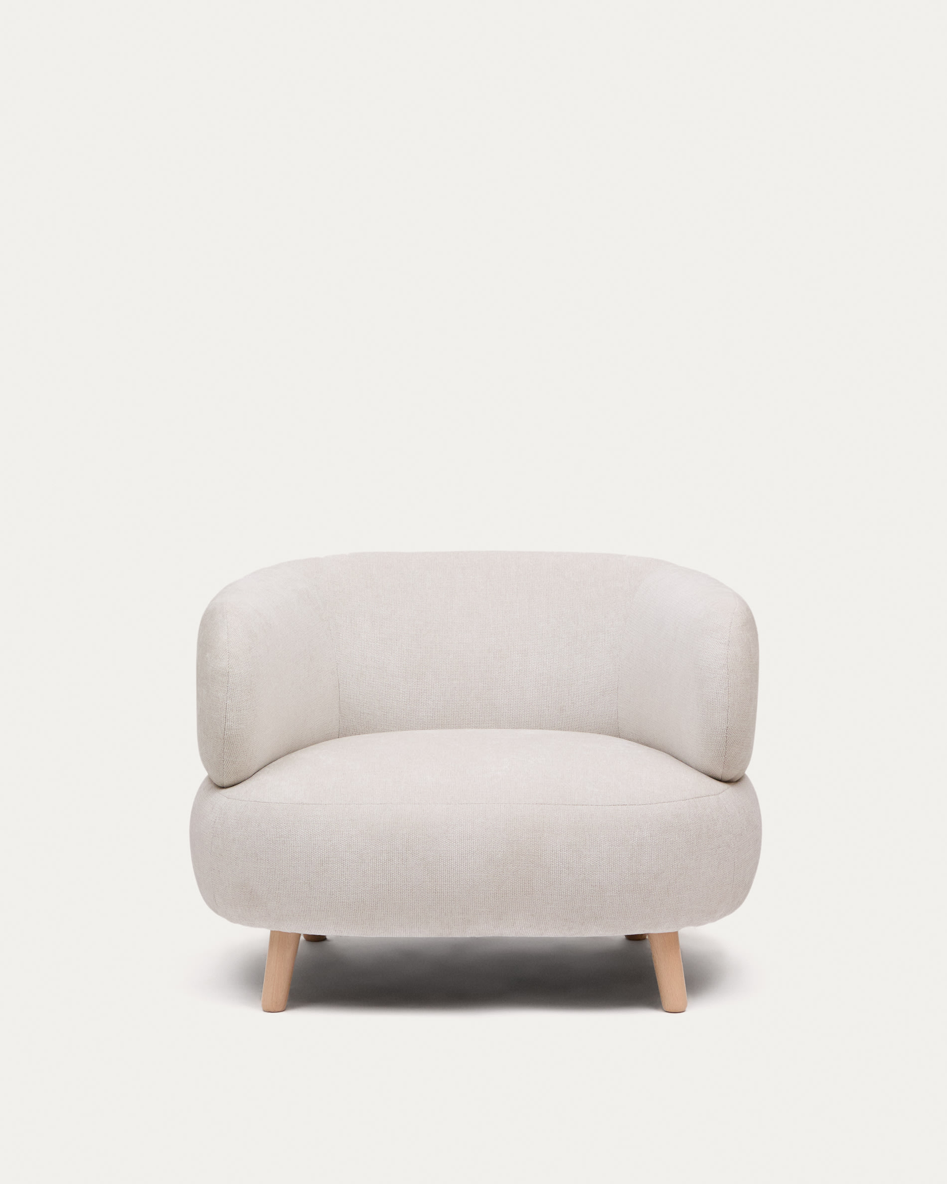 Luisa armchair in chenille pearl with solid beech wood legs 90 cm