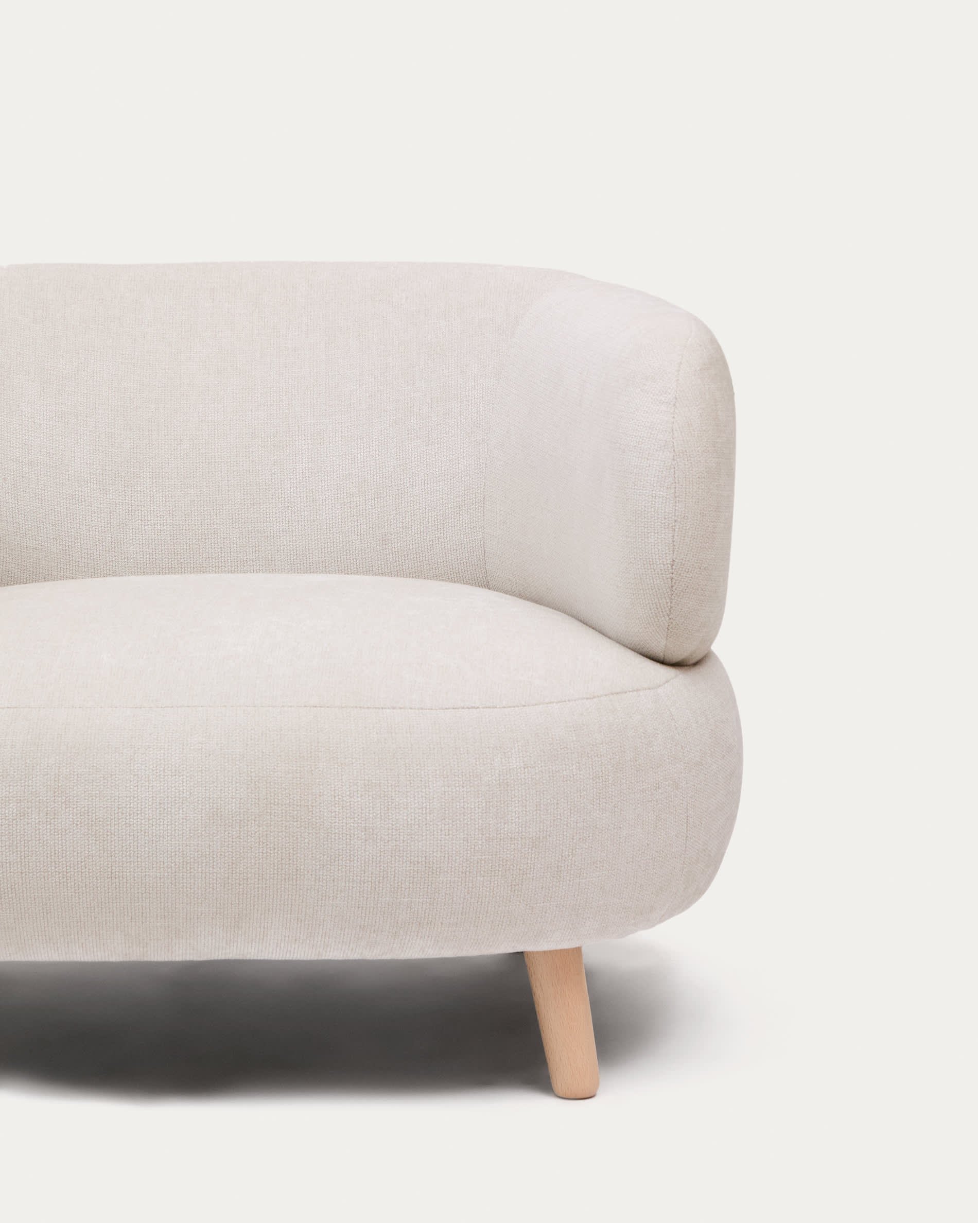 Luisa armchair in chenille pearl with solid beech wood legs 90 cm