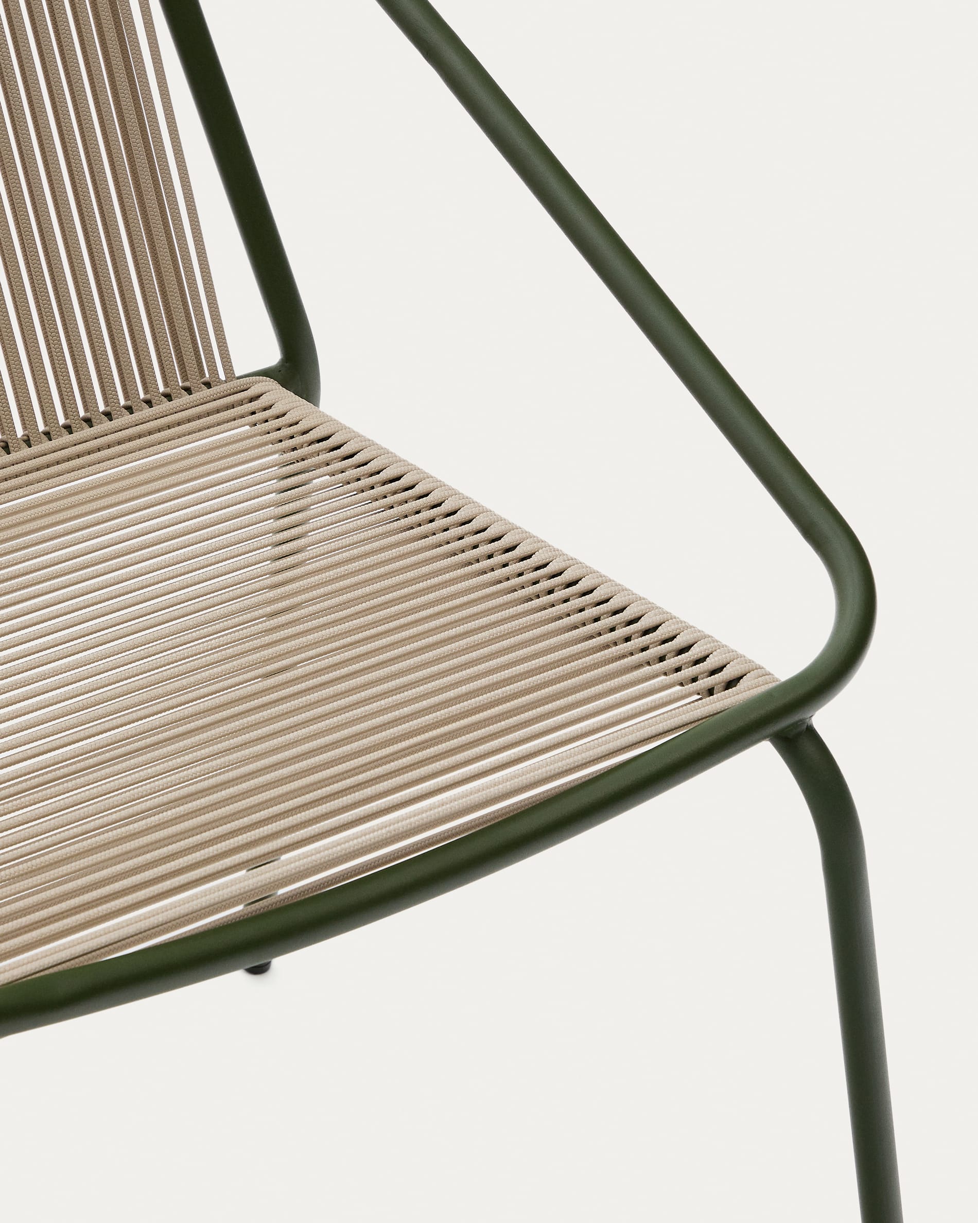 Zivia stackable outdoor chair in ecru rope cord and green galvanised steel