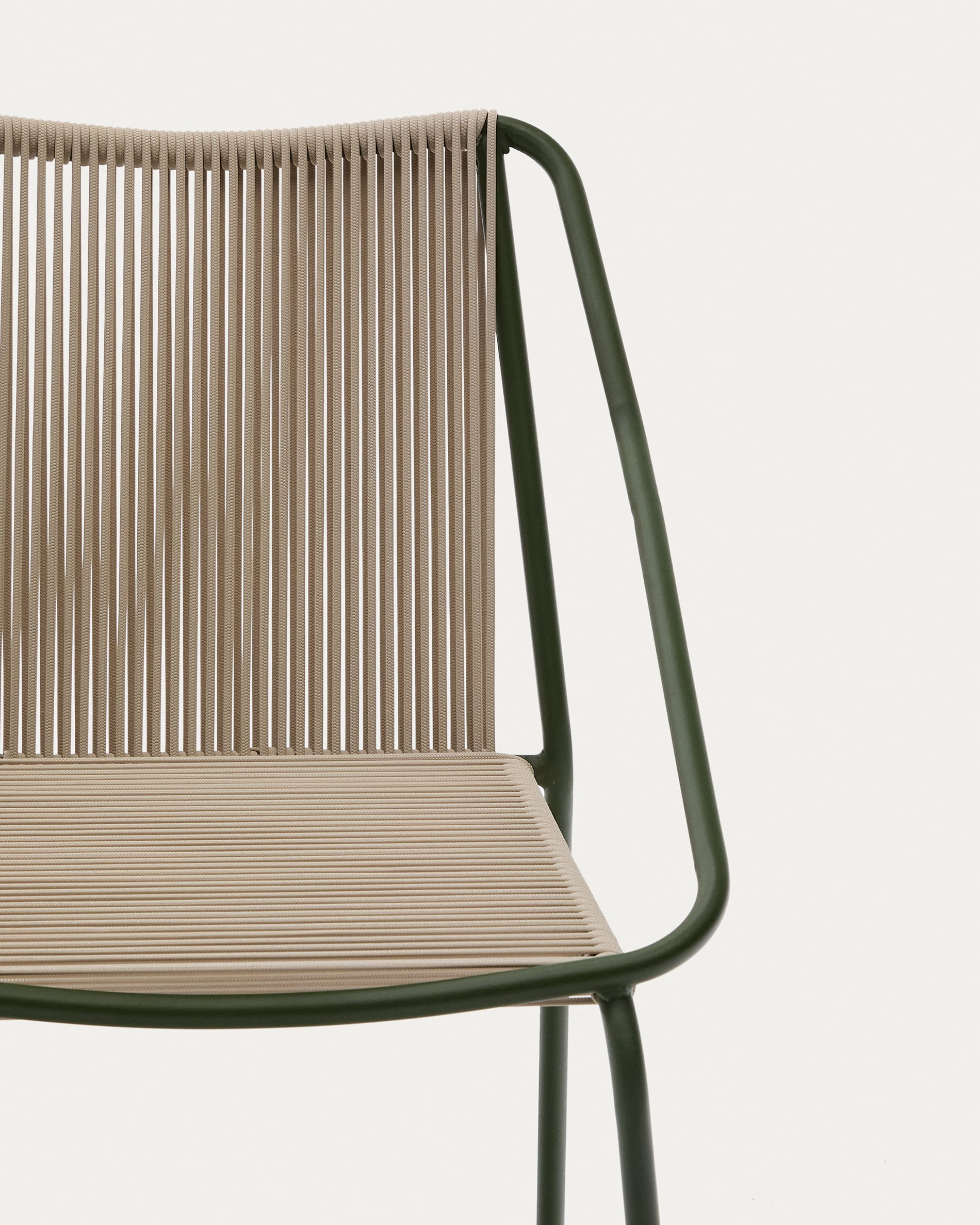 Zivia stackable outdoor chair in ecru rope cord and green galvanised steel