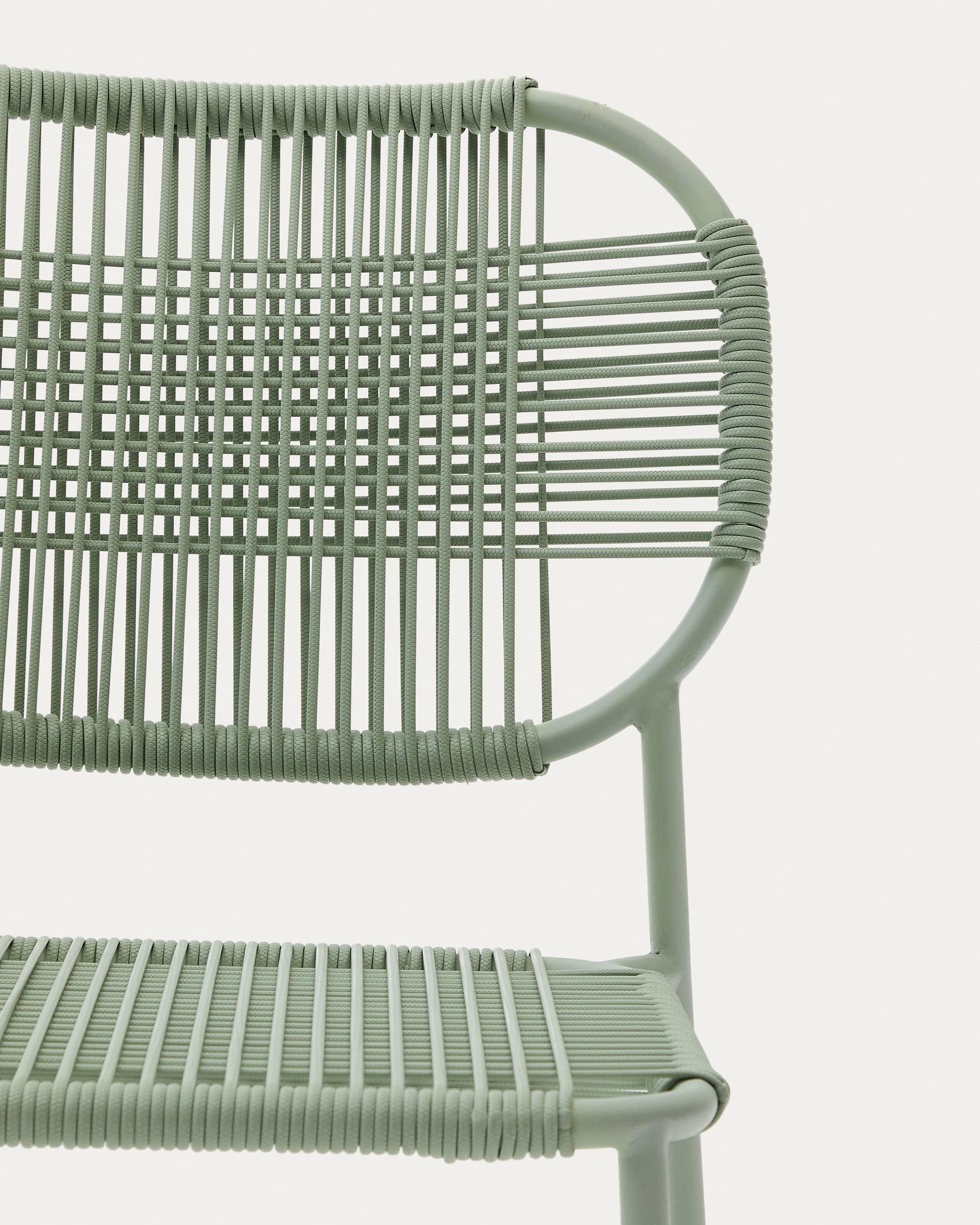 Talaier stackable outdoor chair in synthetic rope and galvanised steel with turquoise finish