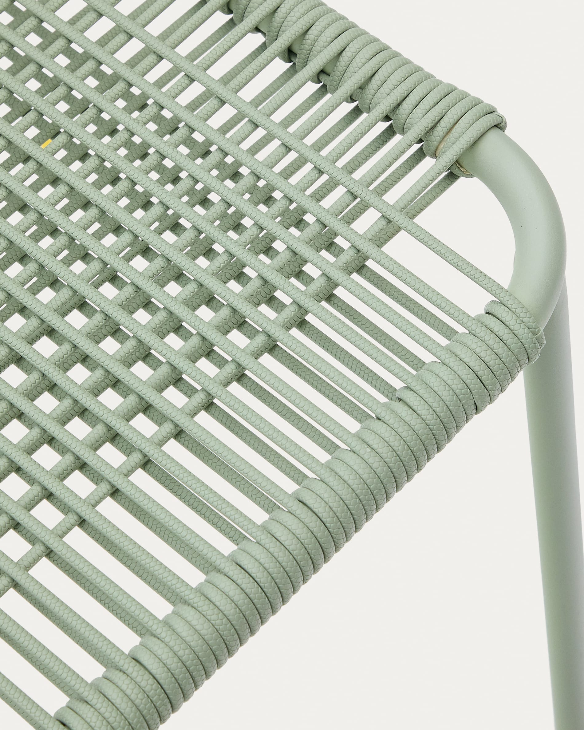 Talaier stackable outdoor chair in synthetic rope and galvanised steel with turquoise finish