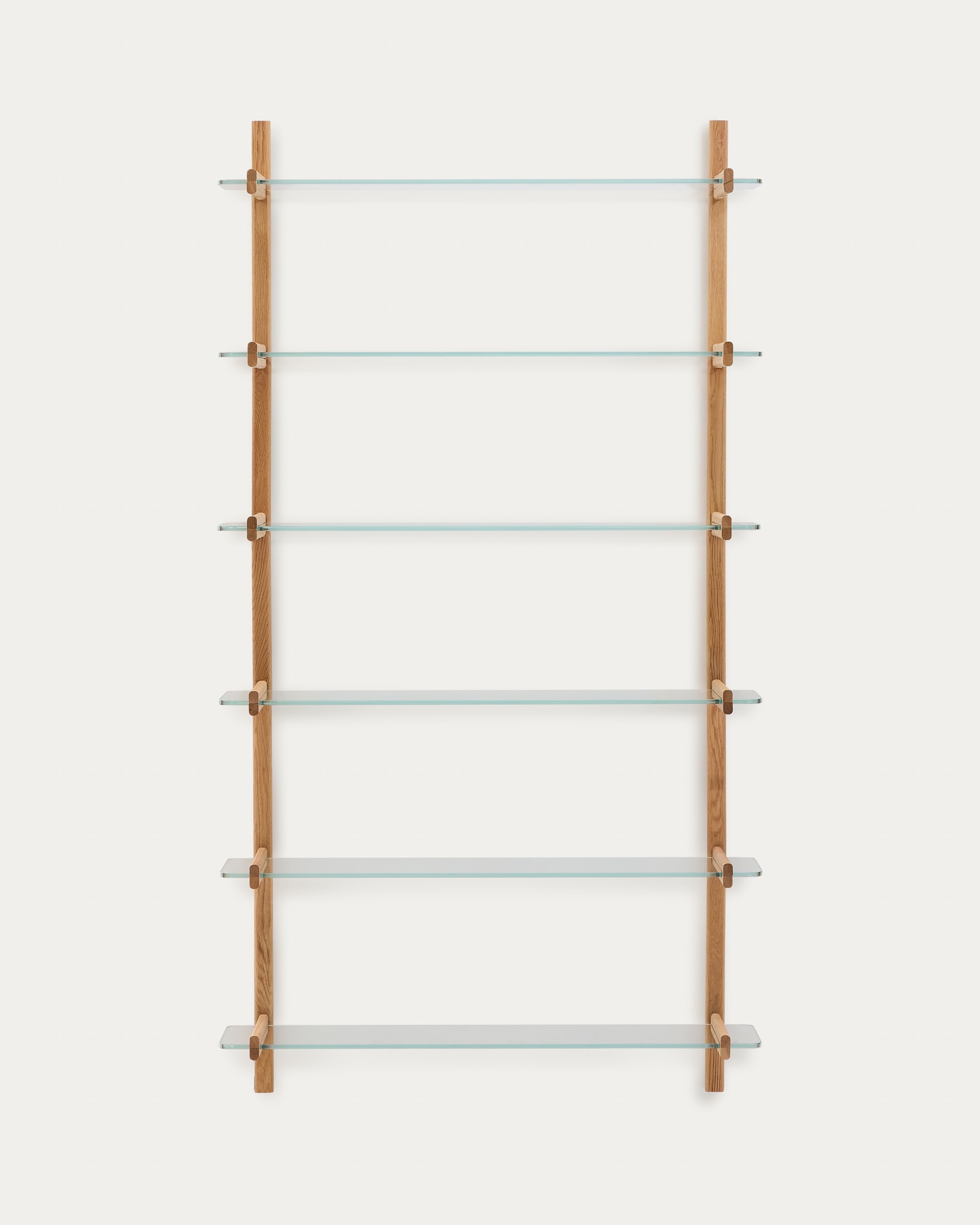 Sitra modular shelf, 6 glass shelves and FSC Mix Credit solid oak wood, 110 cm