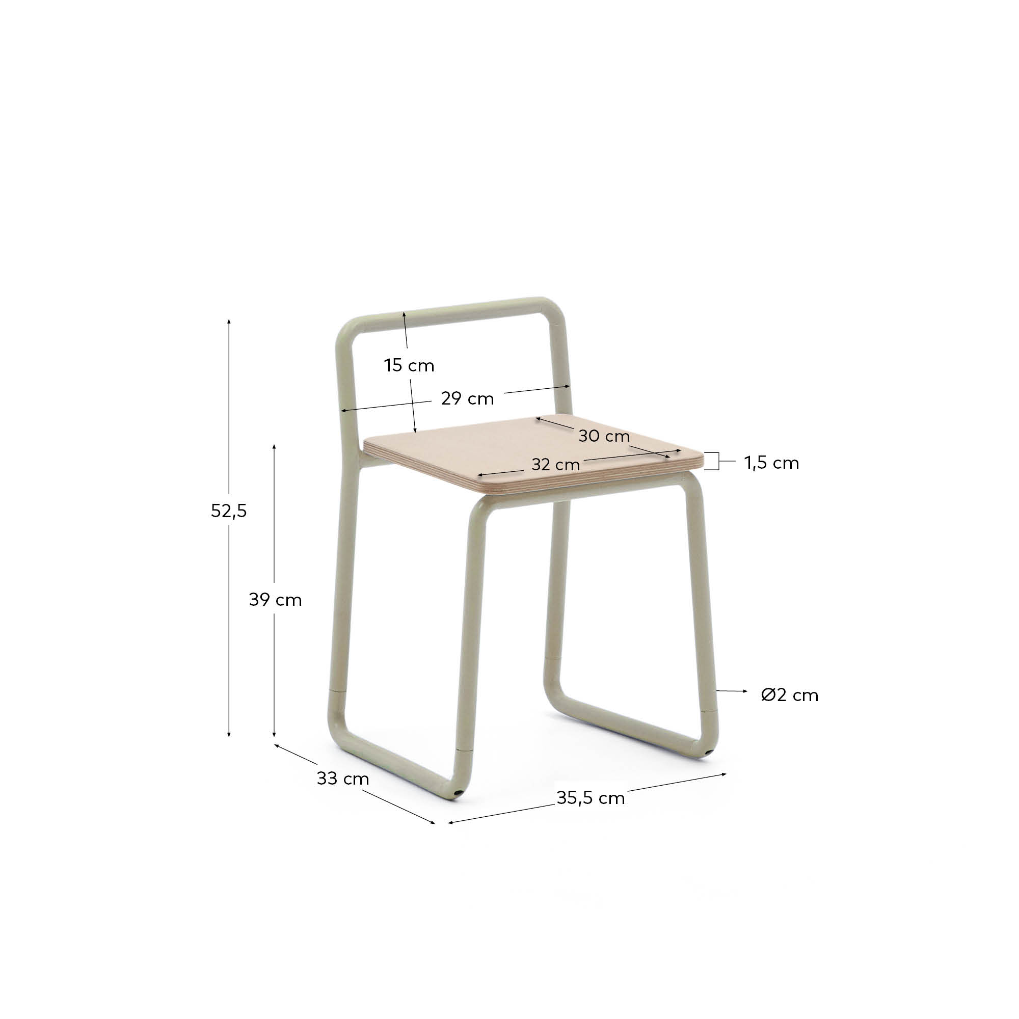 Tinn ash veneer chair with a beige metal structure