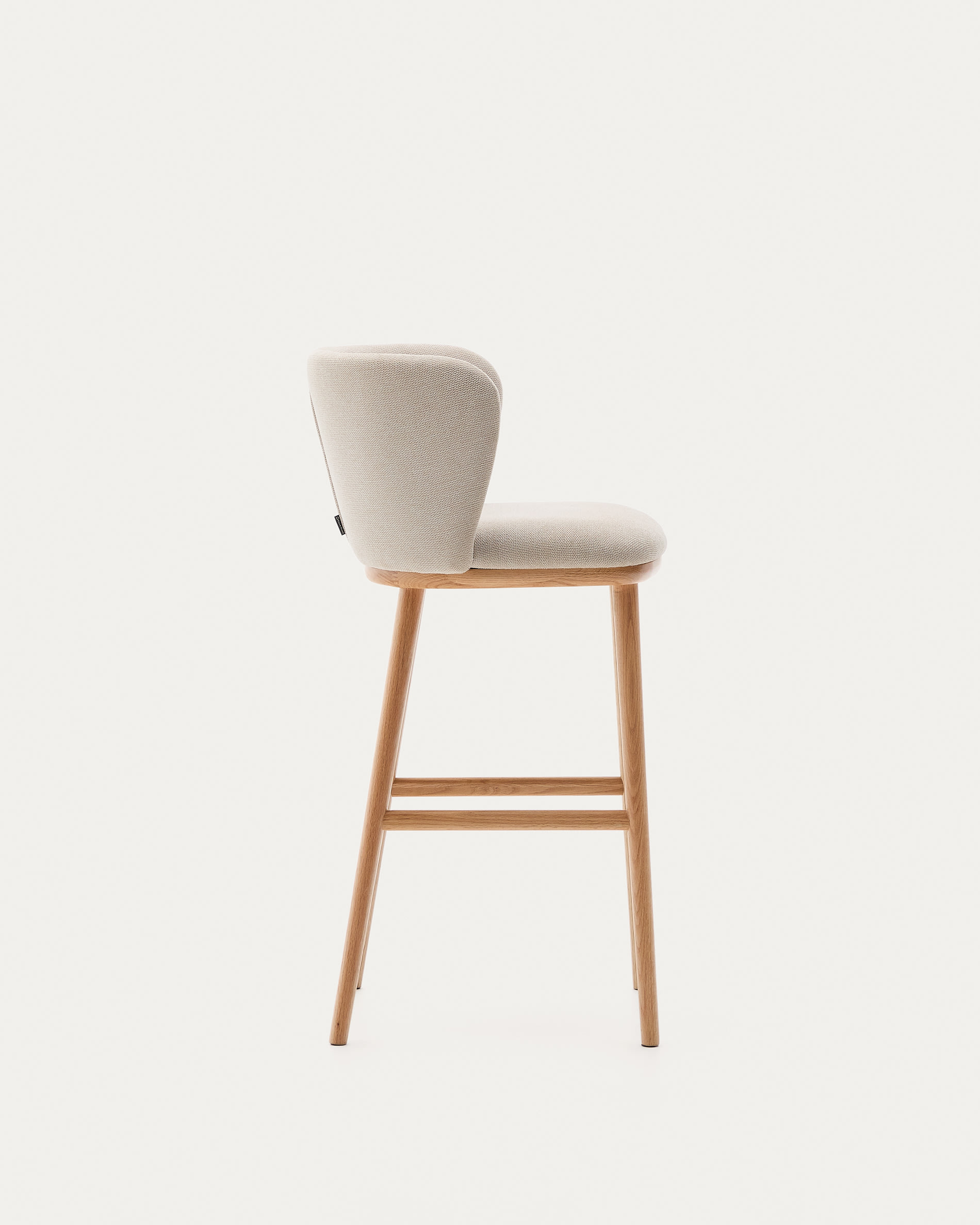 Ciselia stool beige chenille and solid ash wood natural tone finish FSC Mix Credit 75 cm
