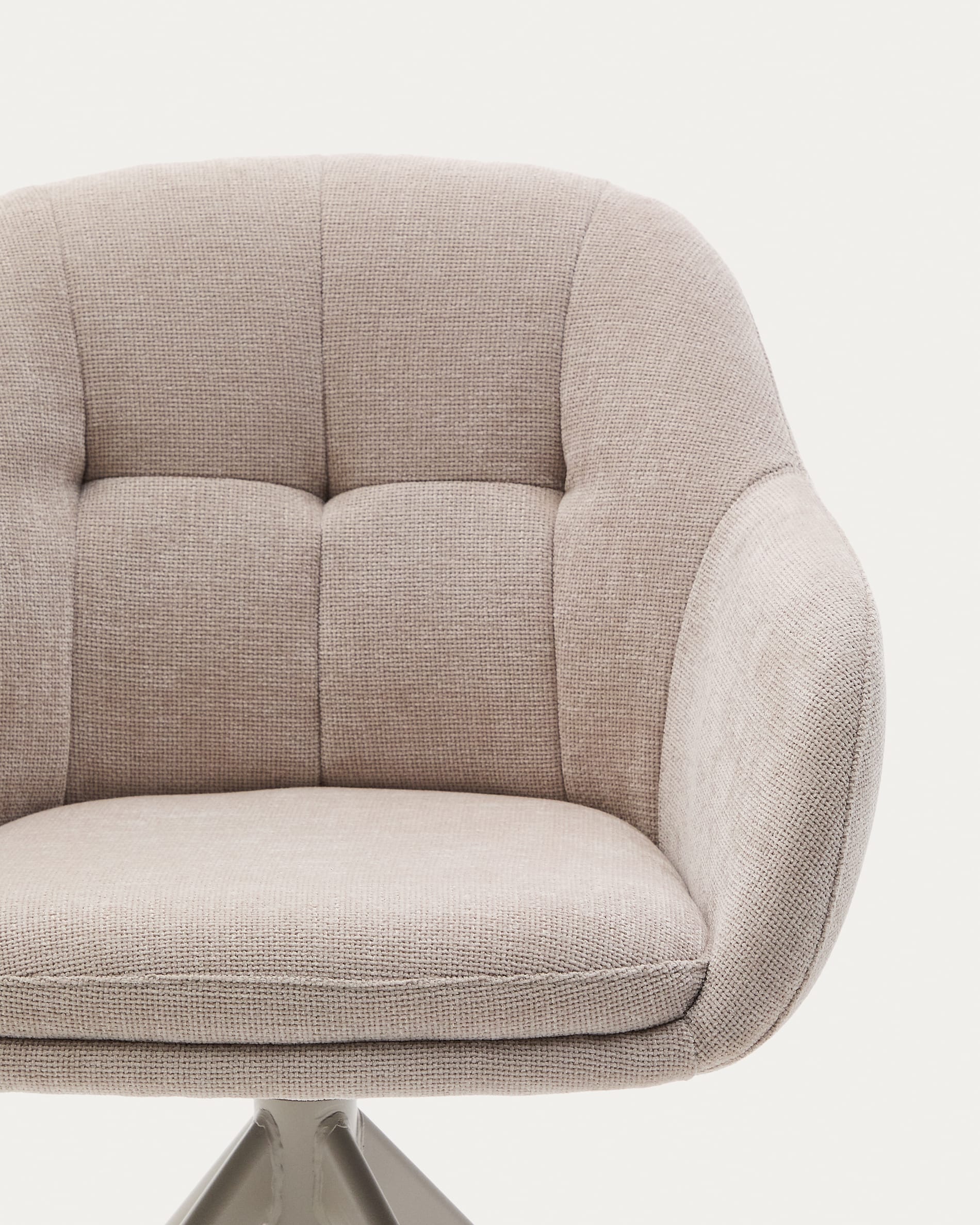 Dorina swivel chair in beige chenille and steel legs in a beige finish