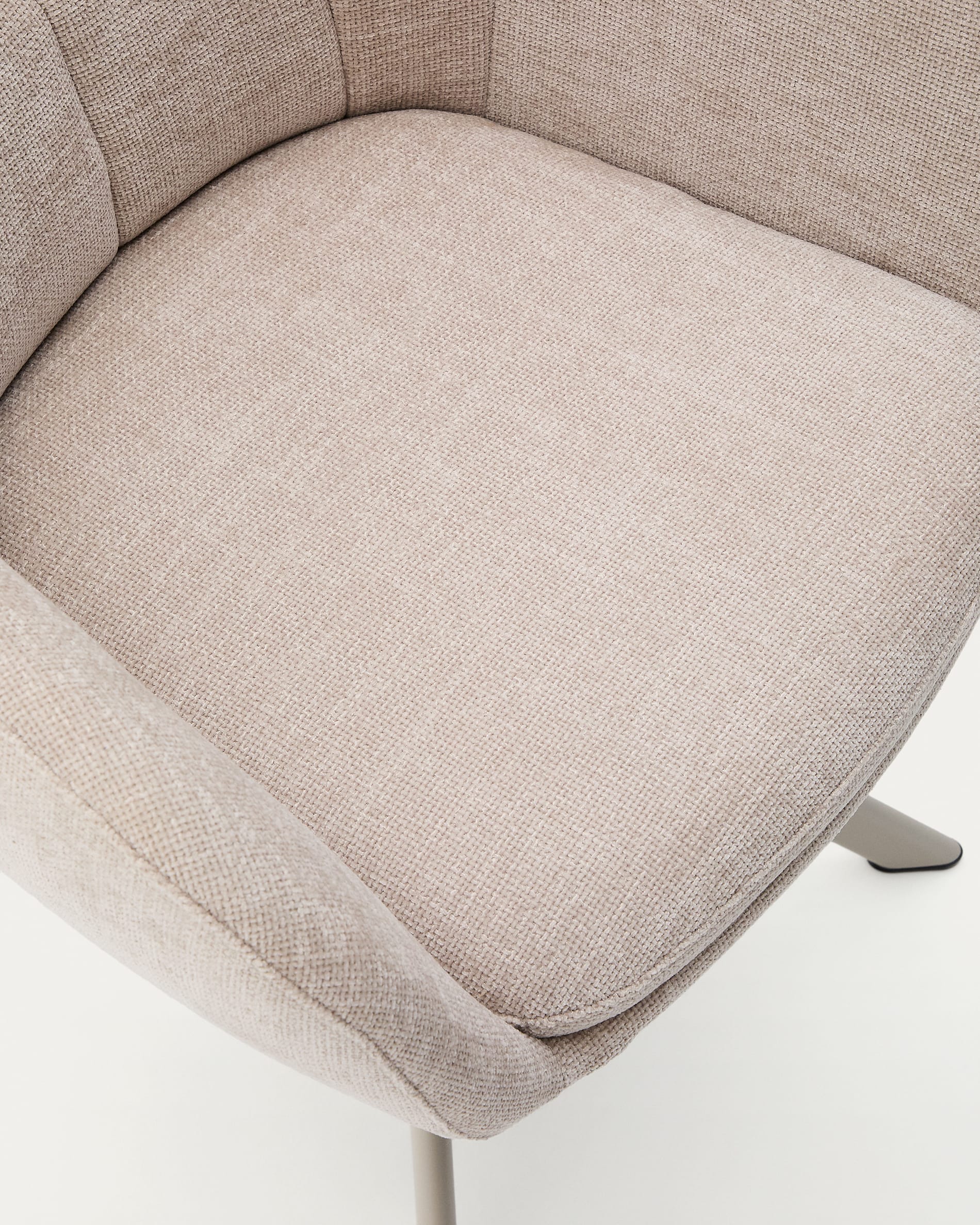 Dorina swivel chair in beige chenille and steel legs in a beige finish