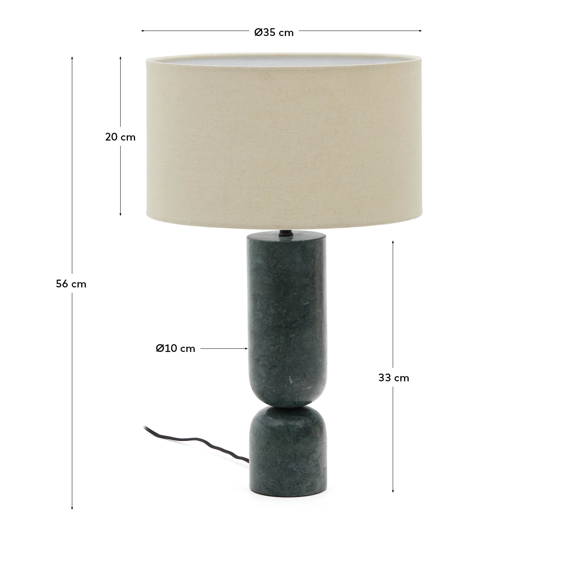 Vex table lamp in green marble with a grey linen shade