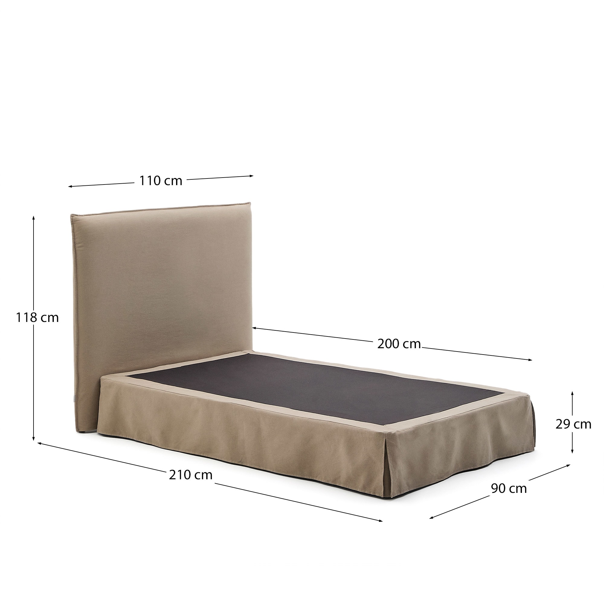 Jaira bed with removable linen and cotton cover in taupe for a 90 x 200 cm FSC Mix Credit mattress