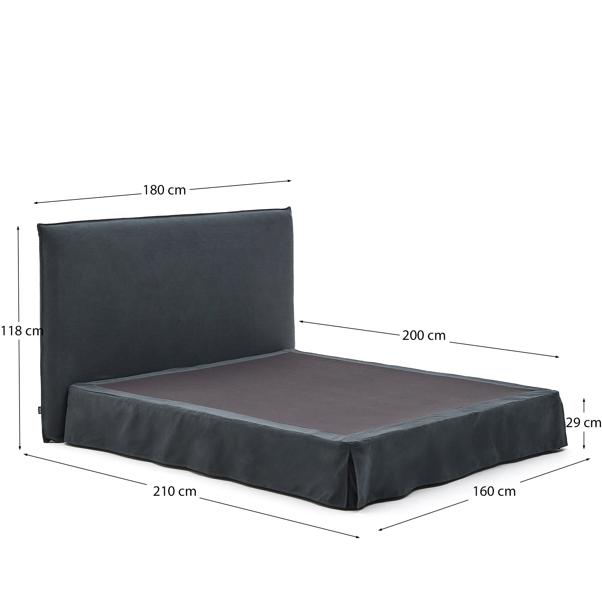 Anthracite grey linen and cotton Jaira bed with removable cover for a 160 x 200 cm FSC Mix Credit mattress
