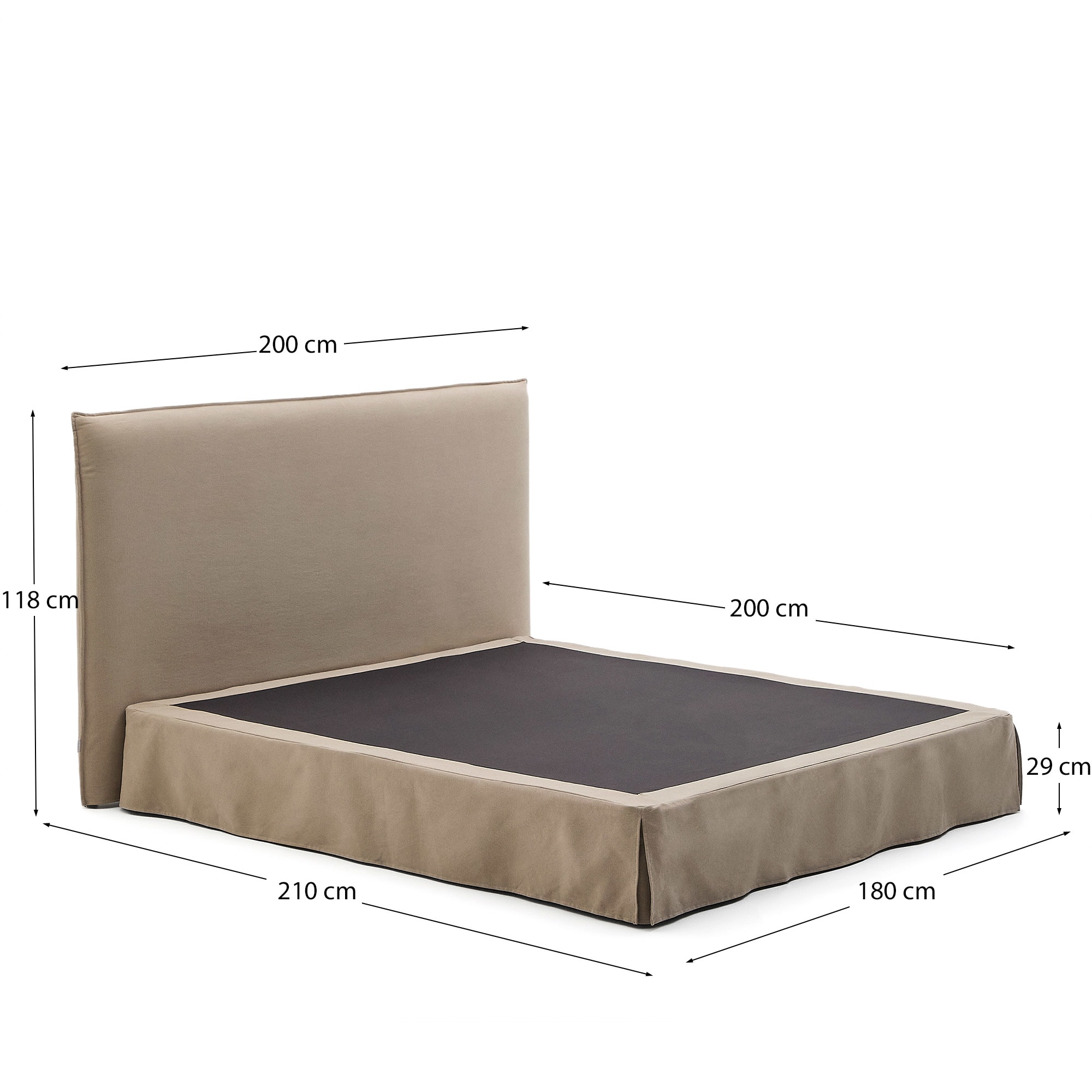 Jaira bed with removable linen and cotton cover in taupe for a 180 x 200 cm FSC Mix Credit mattress