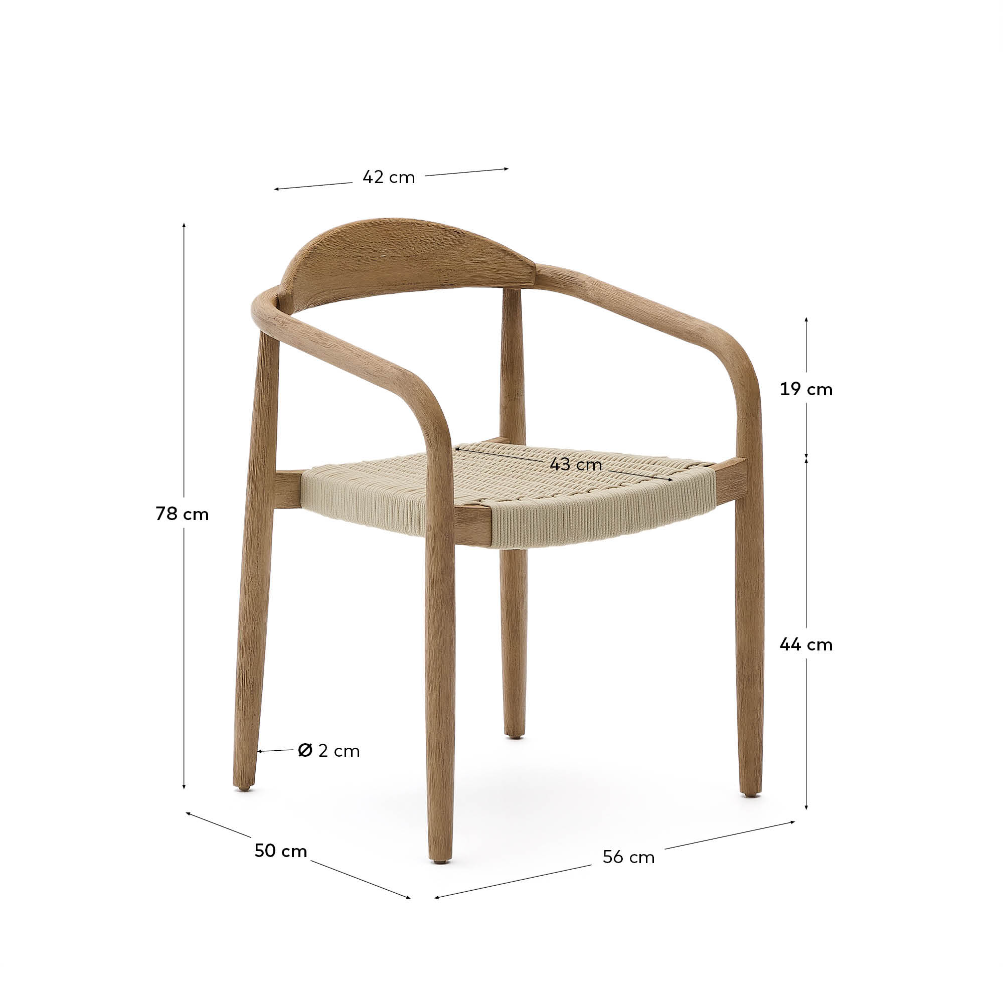 Nina stackable chair in FSC 100% solid acacia wood and ecru rope cord