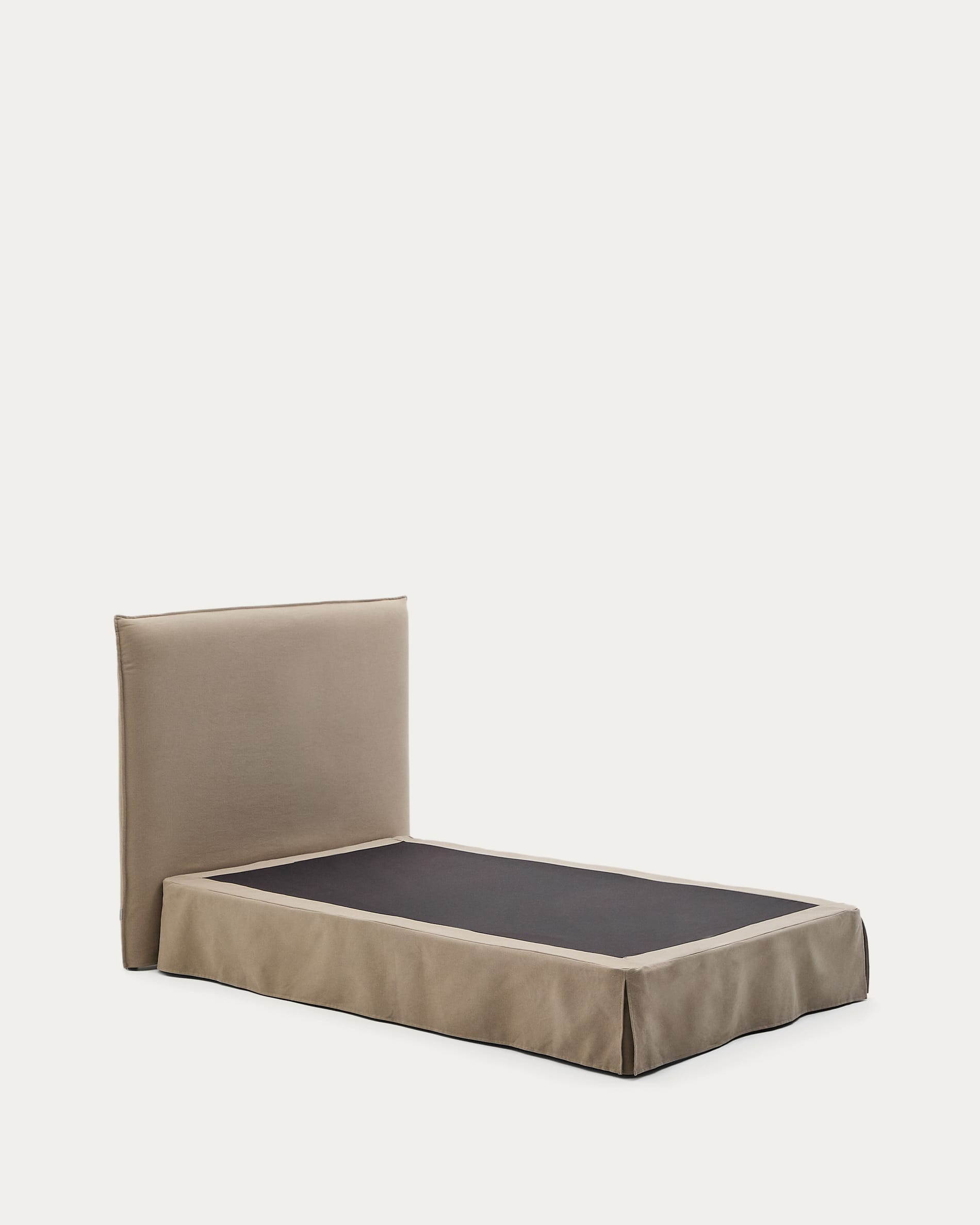Jaira bed with removable linen and cotton cover in taupe for a 90 x 200 cm FSC Mix Credit mattress