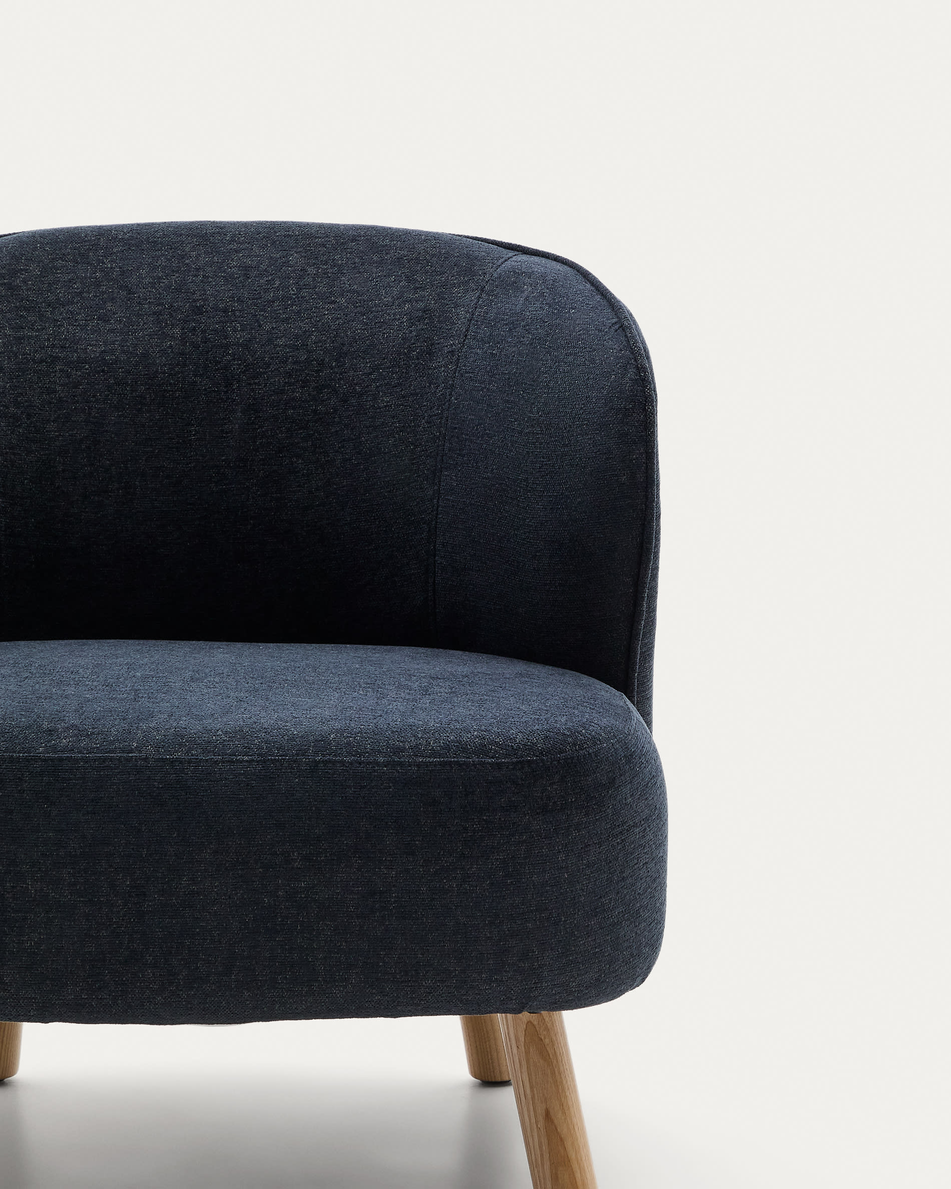 Ulit armchair in blue-grey chenille with solid ash wood legs in a natural finish