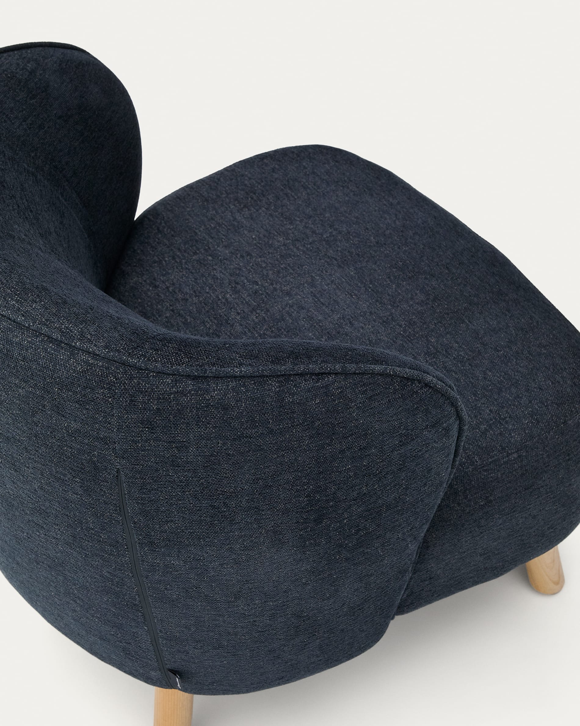 Ulit armchair in blue-grey chenille with solid ash wood legs in a natural finish