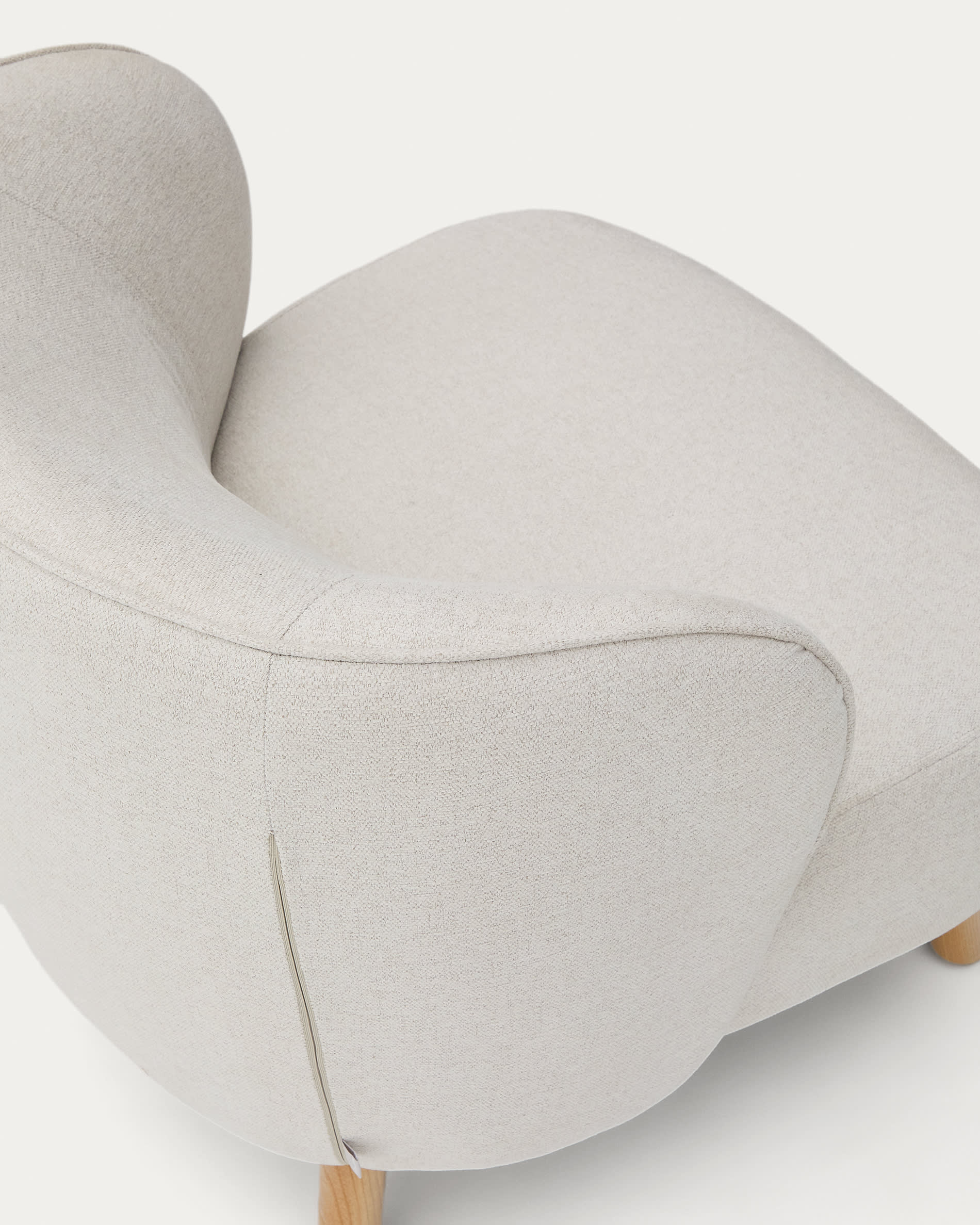 Ulit armchair in beige chenille with solid ash wood legs in a natural finish