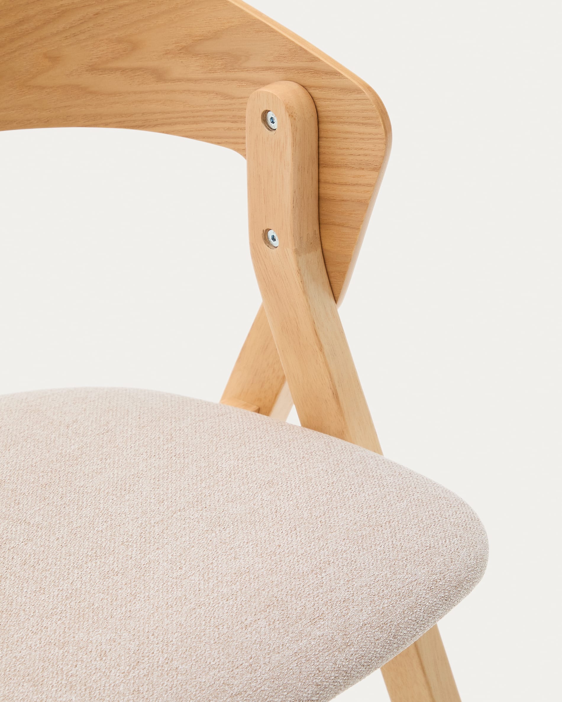 Godia chair in ash veneer with a natural finish and beige chenille