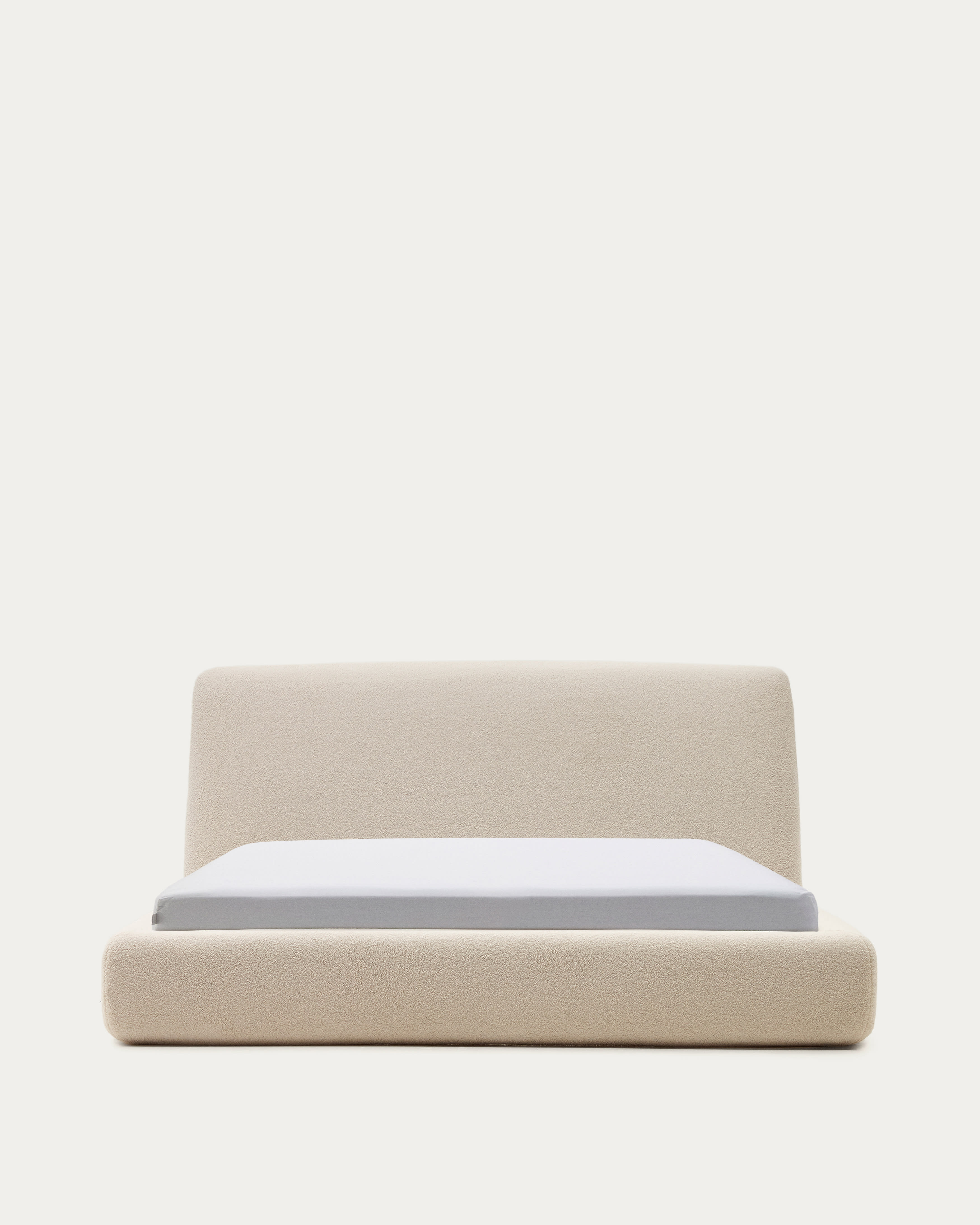 Martina-bed met afneembare hoes van gebroken wit bouclé voor matrassen van 160 x 200 cm FSC Mix Credit