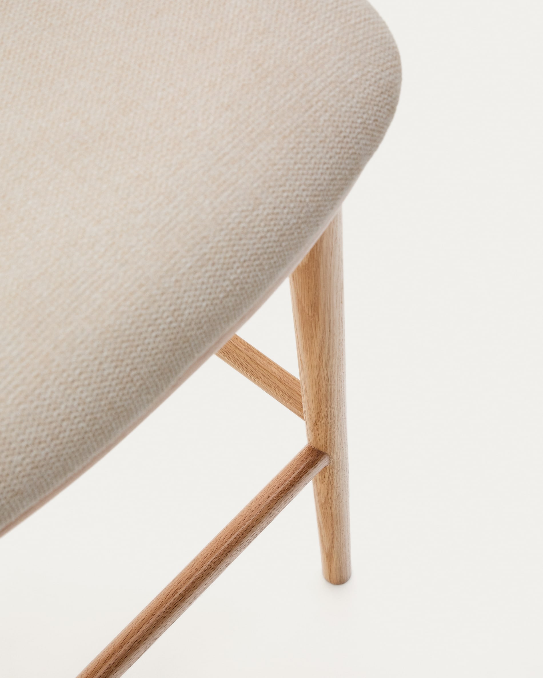 Ciselia stool beige chenille and solid ash wood natural tone finish FSC Mix Credit 65 cm