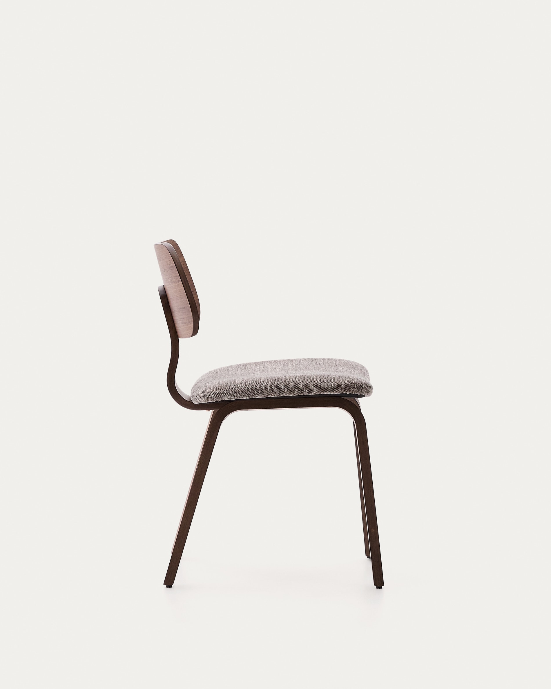 Gena chair in walnut veneer and brown chenille