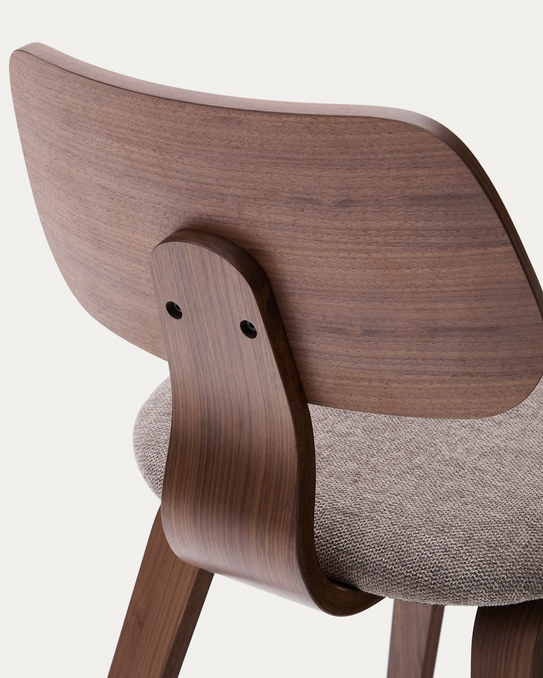 Gena chair in walnut veneer and brown chenille