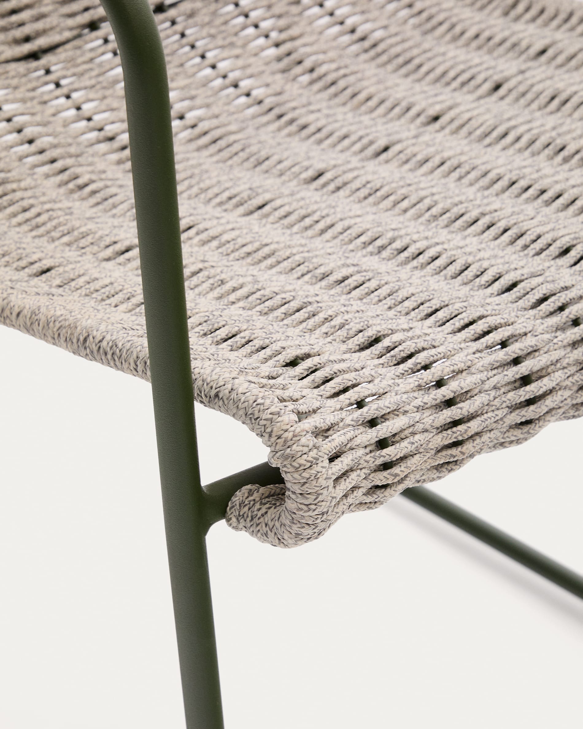 Maurina stackable chair in green galvanised steel and ecru and grey rope cord