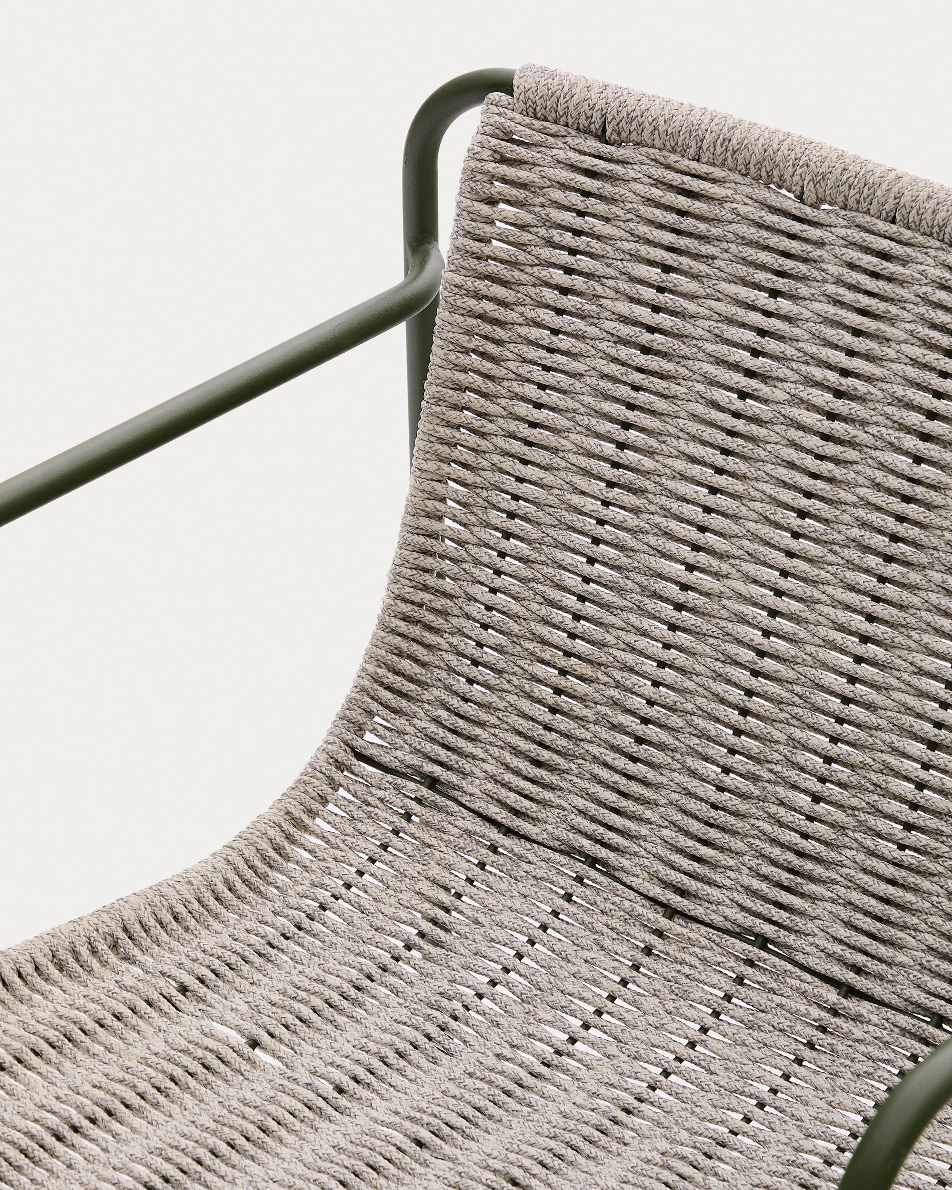 Maurina stackable chair in green galvanised steel and ecru and grey rope cord