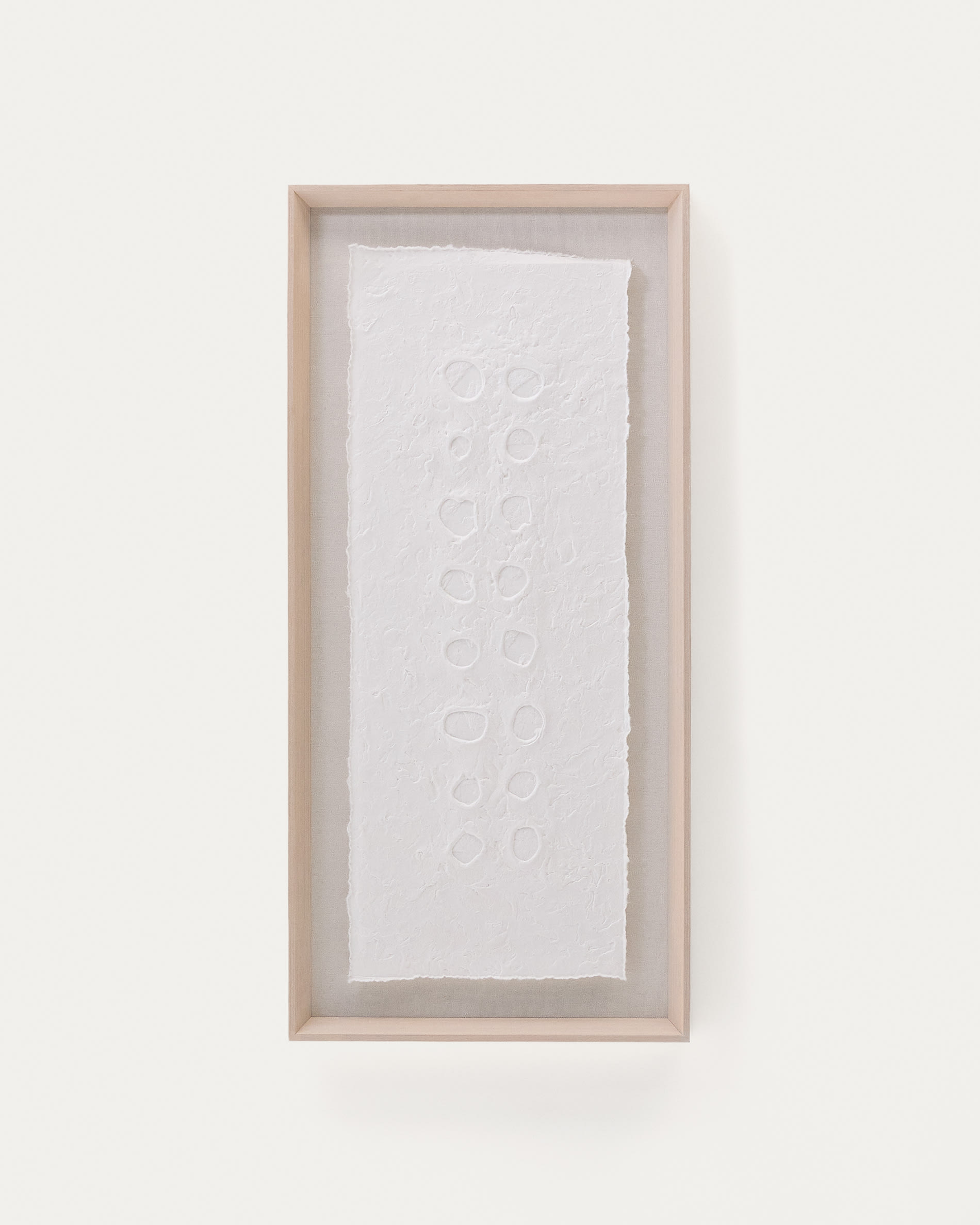 Olvin abstract picture on white recycled paper with hand-crafted reliefs 44 x 94 cm