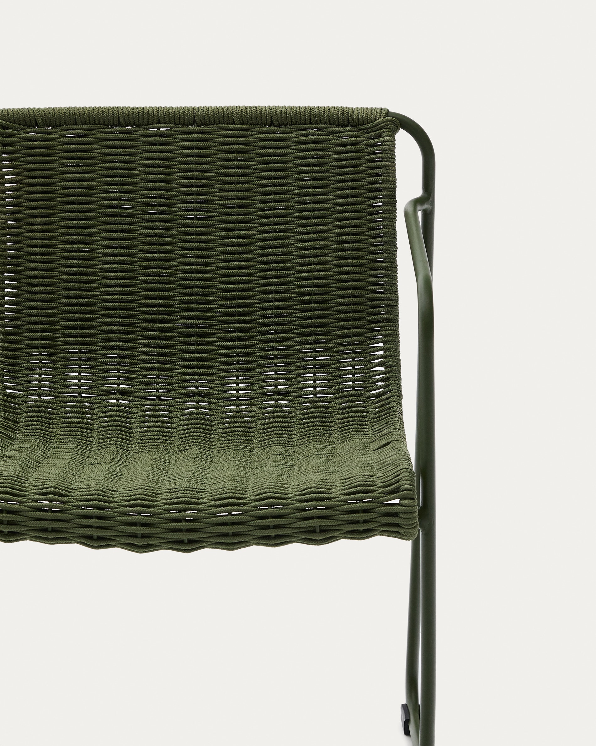 Maurina stackable chair in green galvanised steel and green rope cord