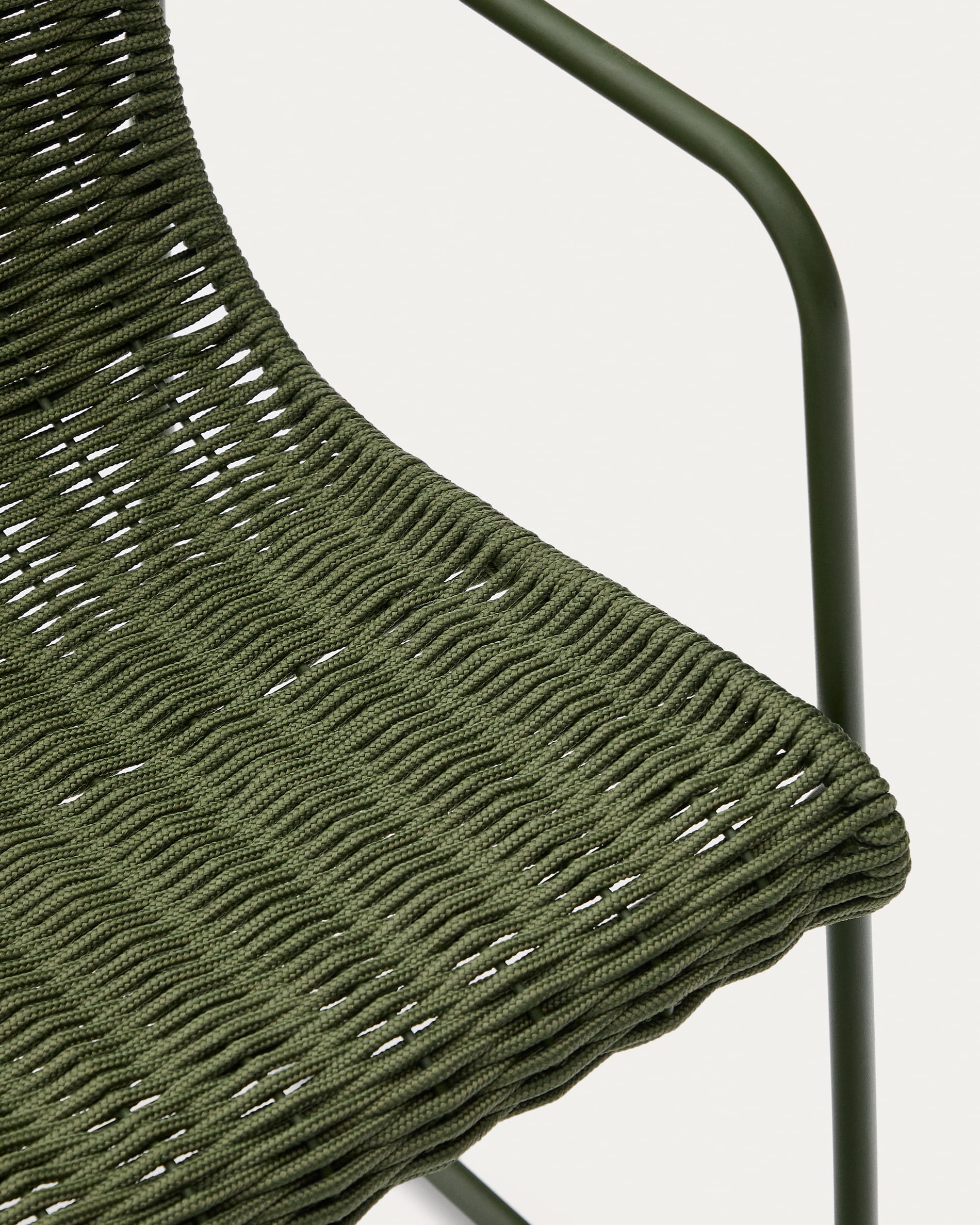 Maurina stackable chair in green galvanised steel and green rope cord