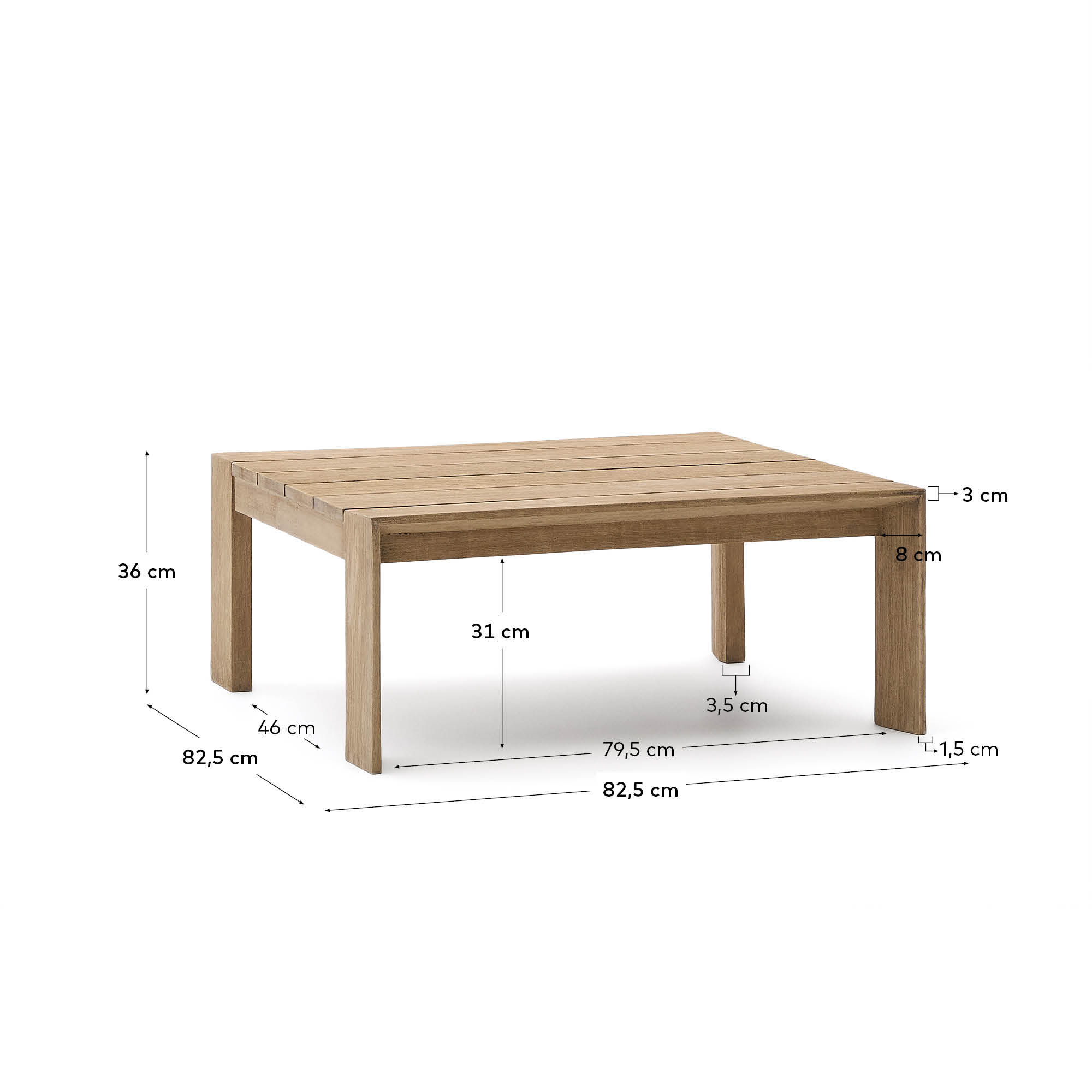 Ambra coffee table in solid acacia wood with light finish 82.5 x 82.5cm FSC 100%