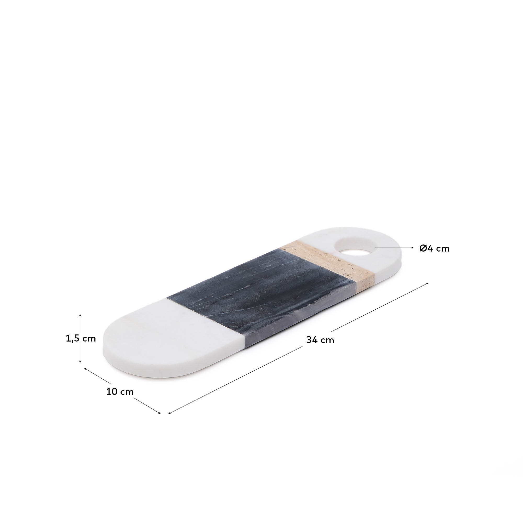 Nivol small serving board in black and white marble and travertine